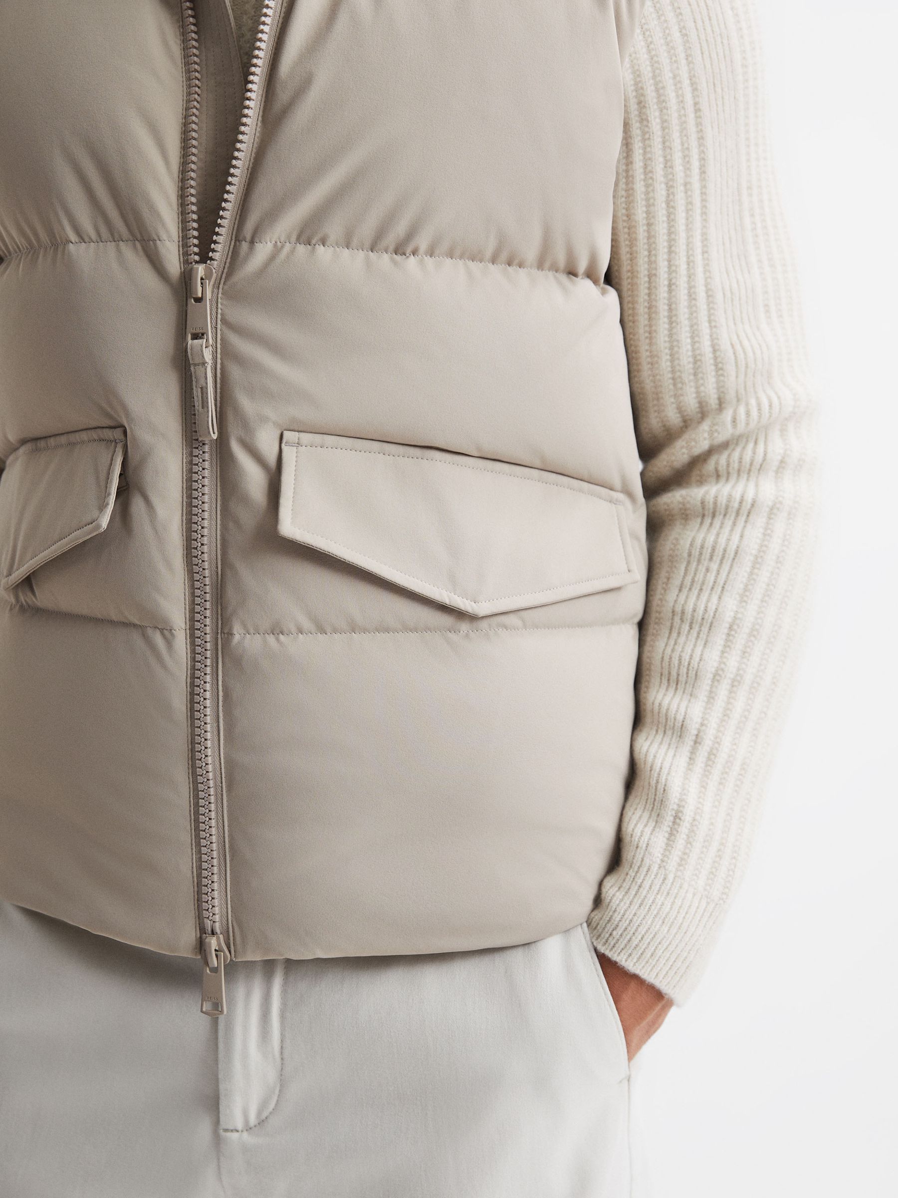 Quilted Funnel Neck Gilet in Stone - Image 3 of 4