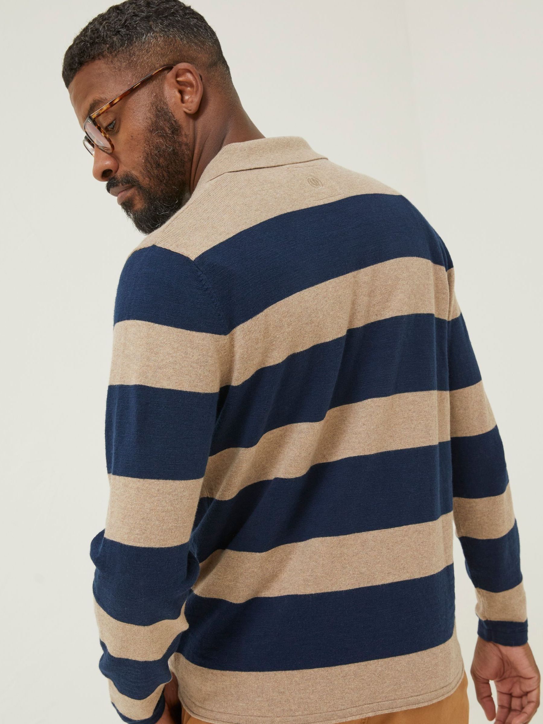 Blue Braunton Knitted Rugby Stripe Polo Shirt - Image 2 of 4 Blue Braunton Knitted Rugby Stripe Polo Shirt - Image 2 of 4