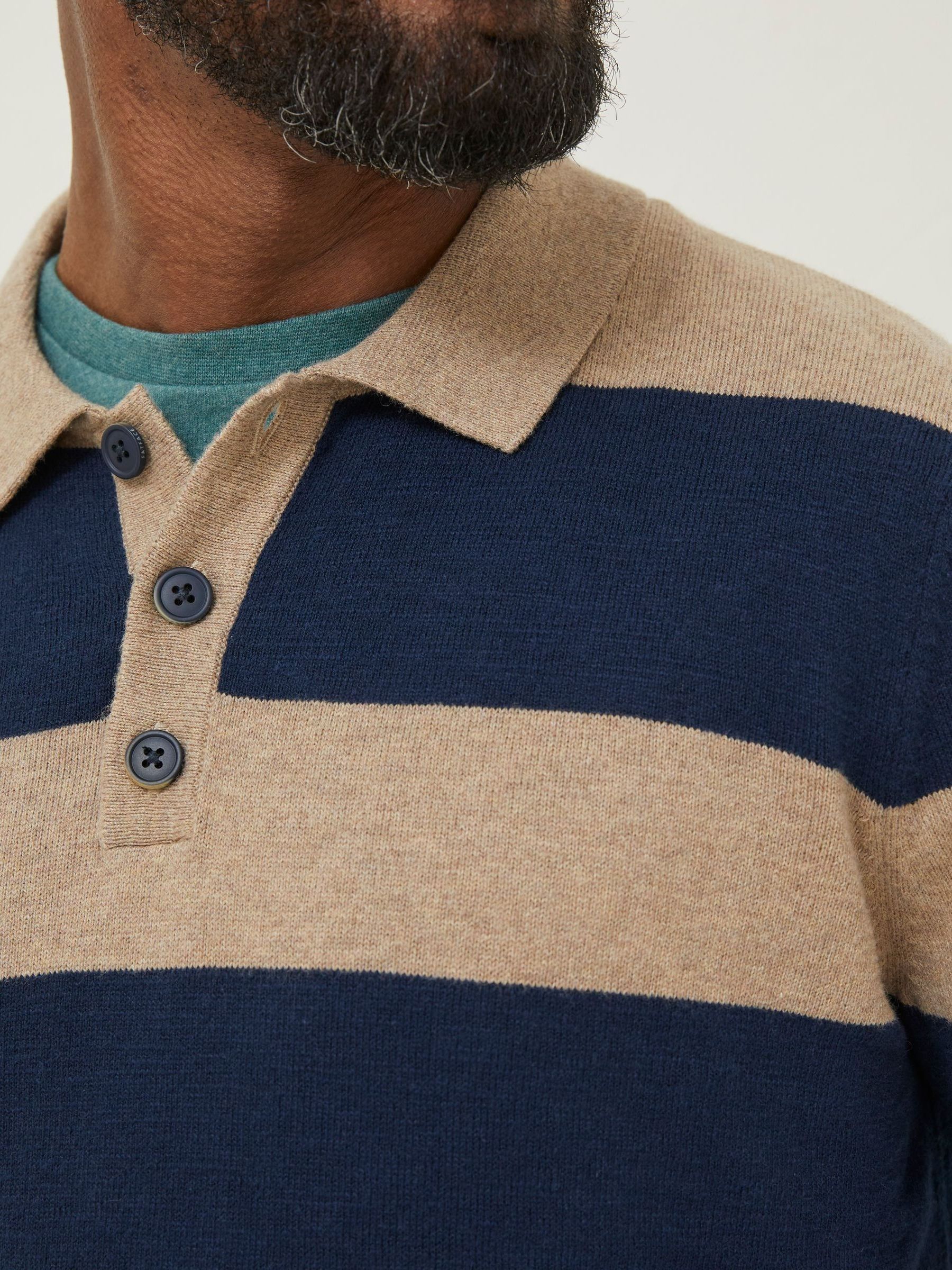 Blue Braunton Knitted Rugby Stripe Polo Shirt - Image 3 of 4