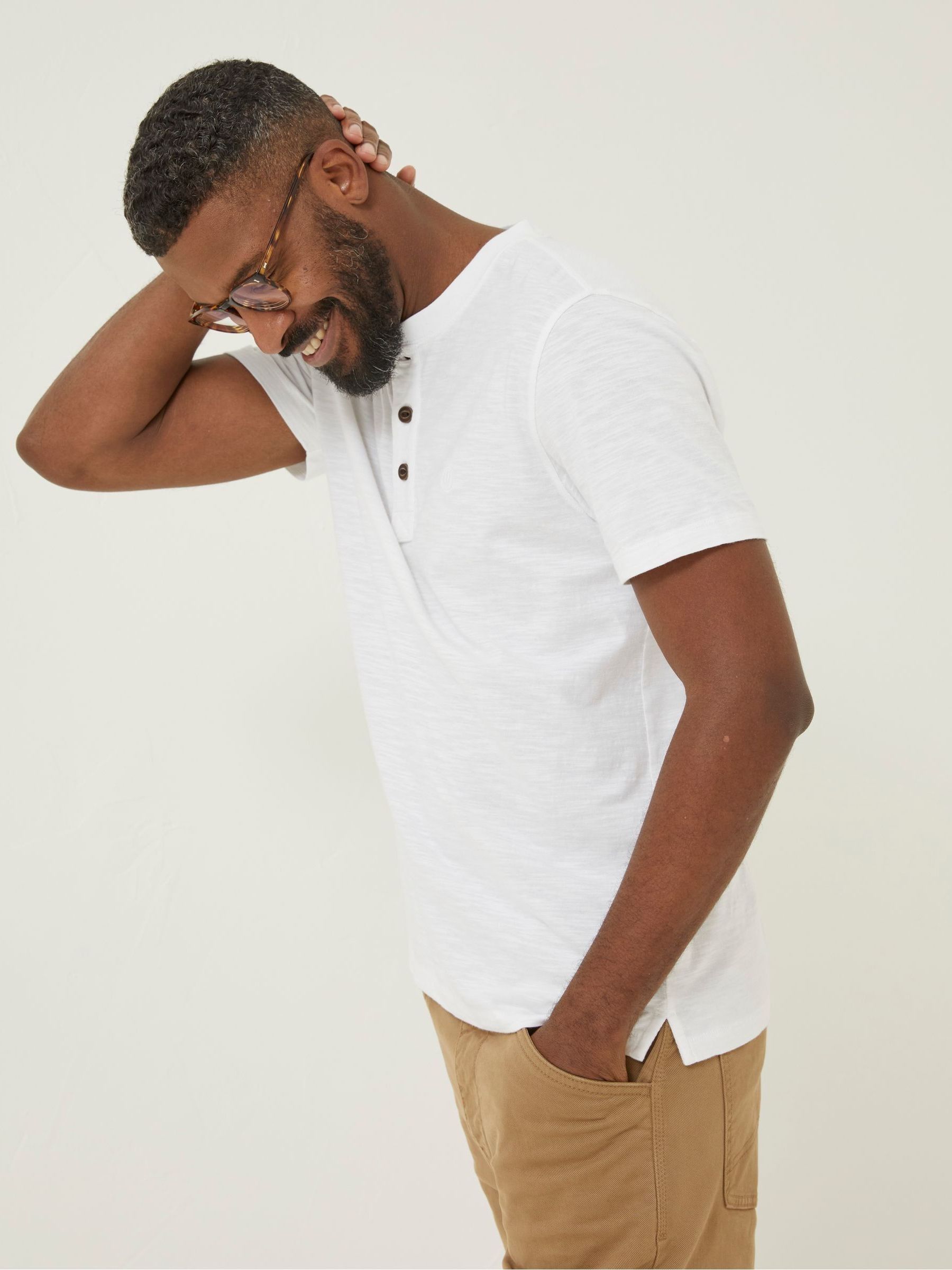White Slub Henley T-Shirt - Image 1 of 4 White Slub Henley T-Shirt - Image 1 of 4