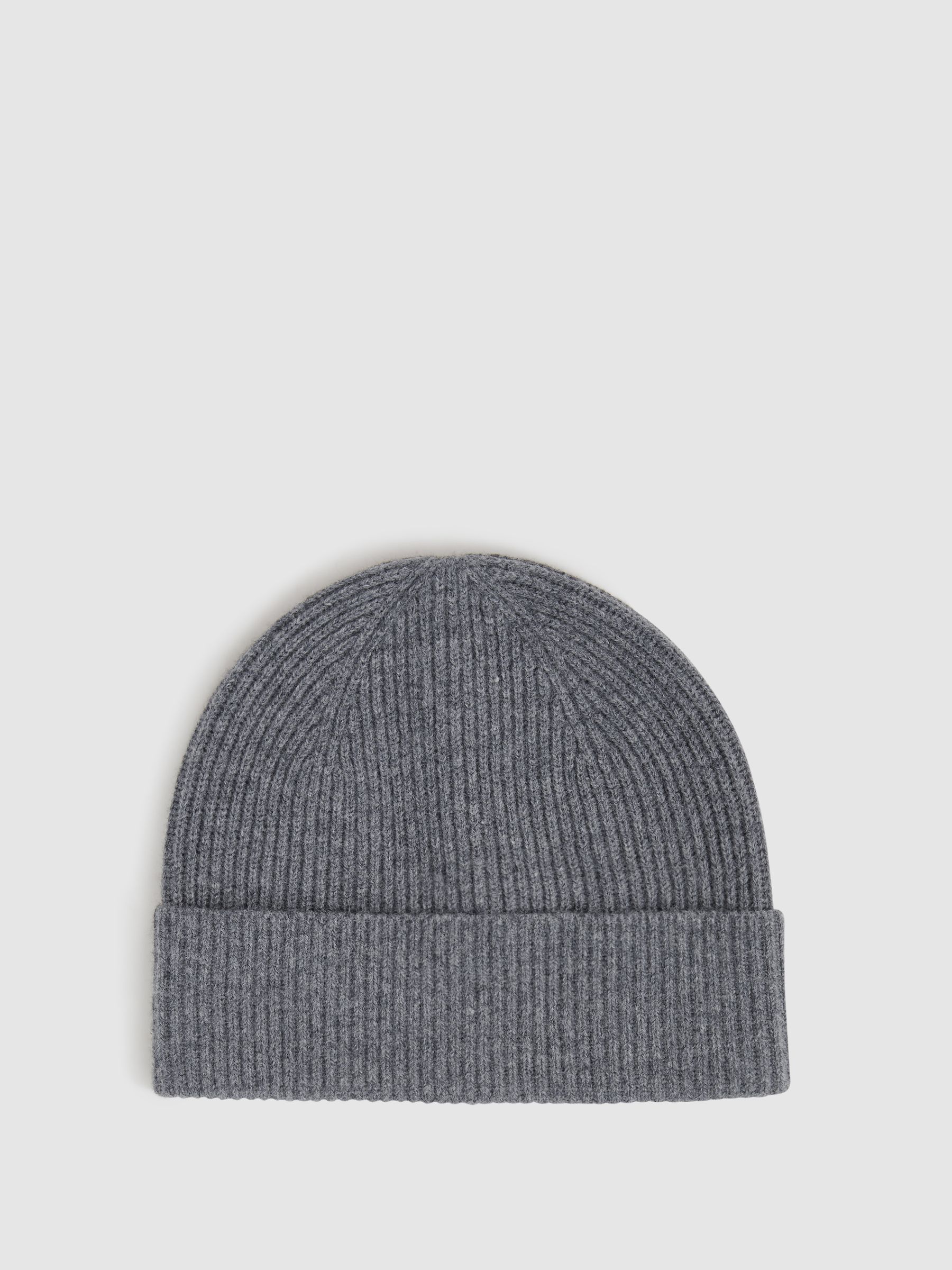 Merino Wool Ribbed Beanie Hat in Charcoal - Image 1 of 4