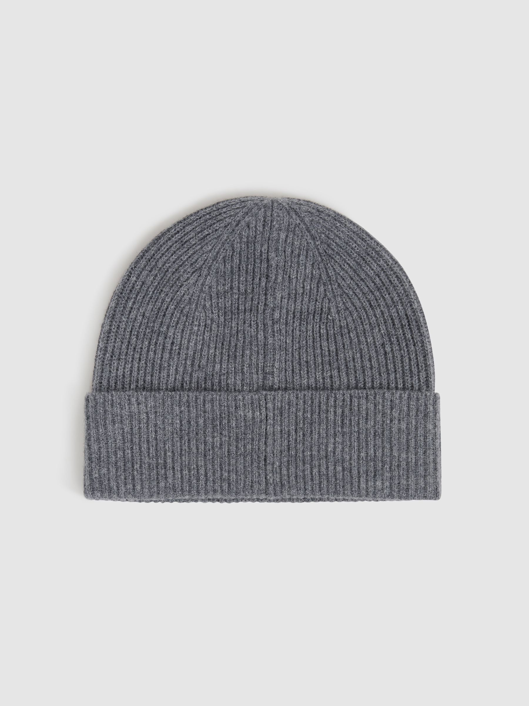 Merino Wool Ribbed Beanie Hat in Charcoal - Image 3 of 4