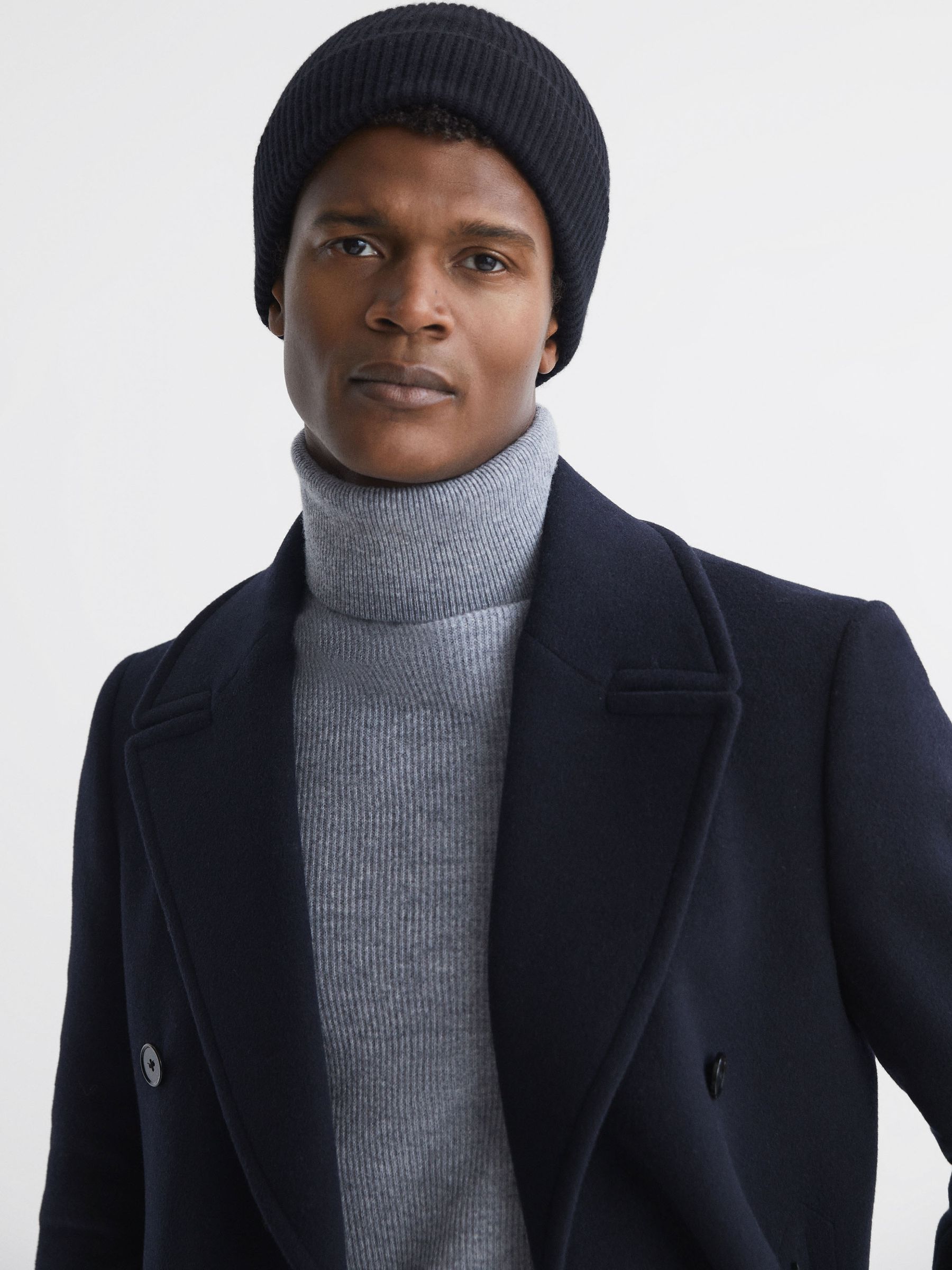 Merino Wool Ribbed Beanie Hat in Navy - Image 2 of 4 Merino Wool Ribbed Beanie Hat in Navy - Image 2 of 4