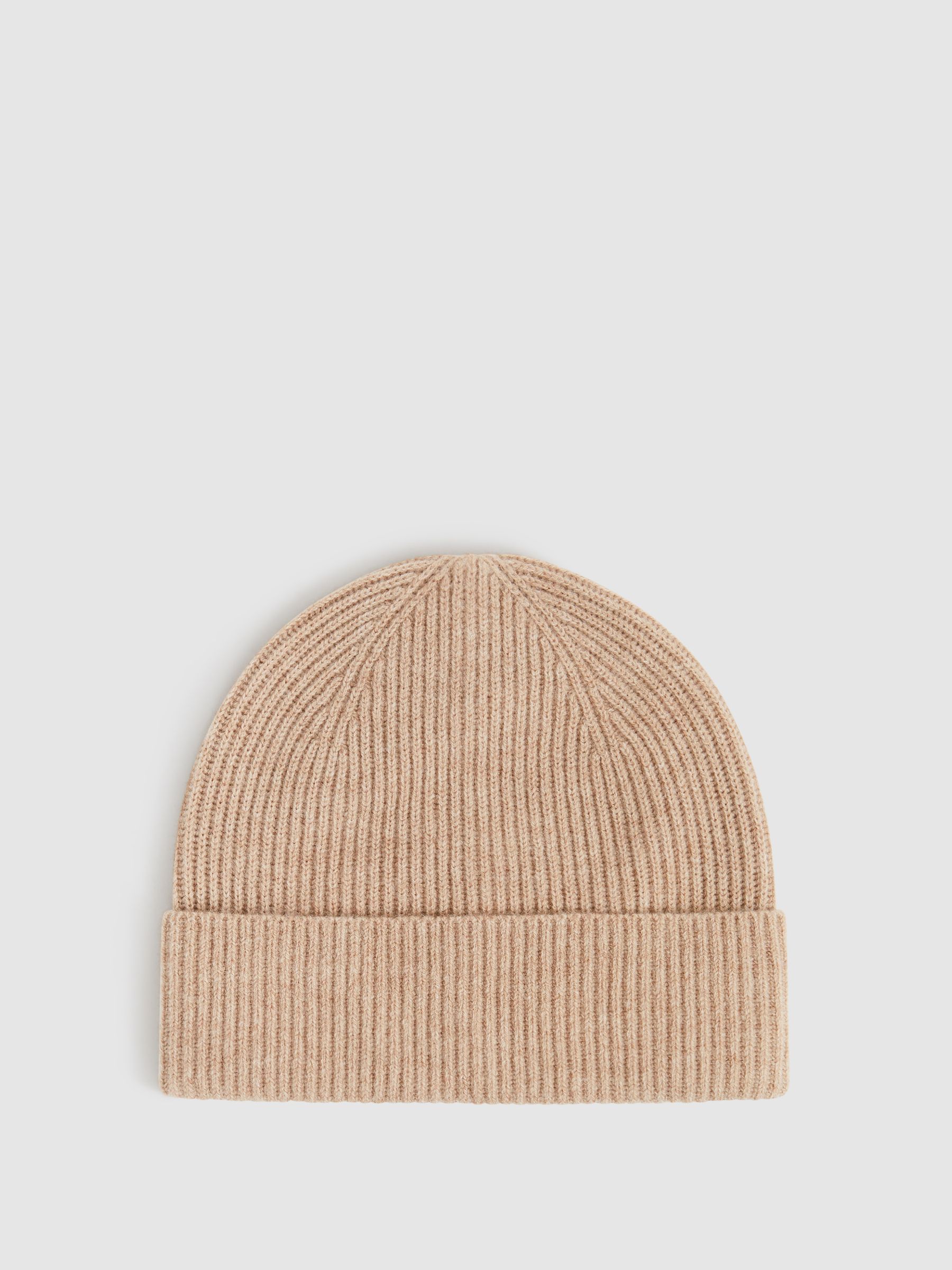 Merino Wool Ribbed Beanie Hat in Camel - Image 1 of 5