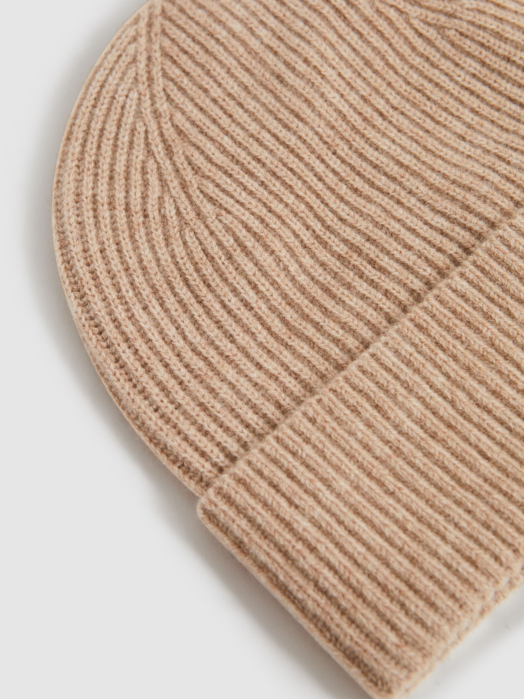 Merino Wool Ribbed Beanie Hat in Camel - Image 5 of 5
