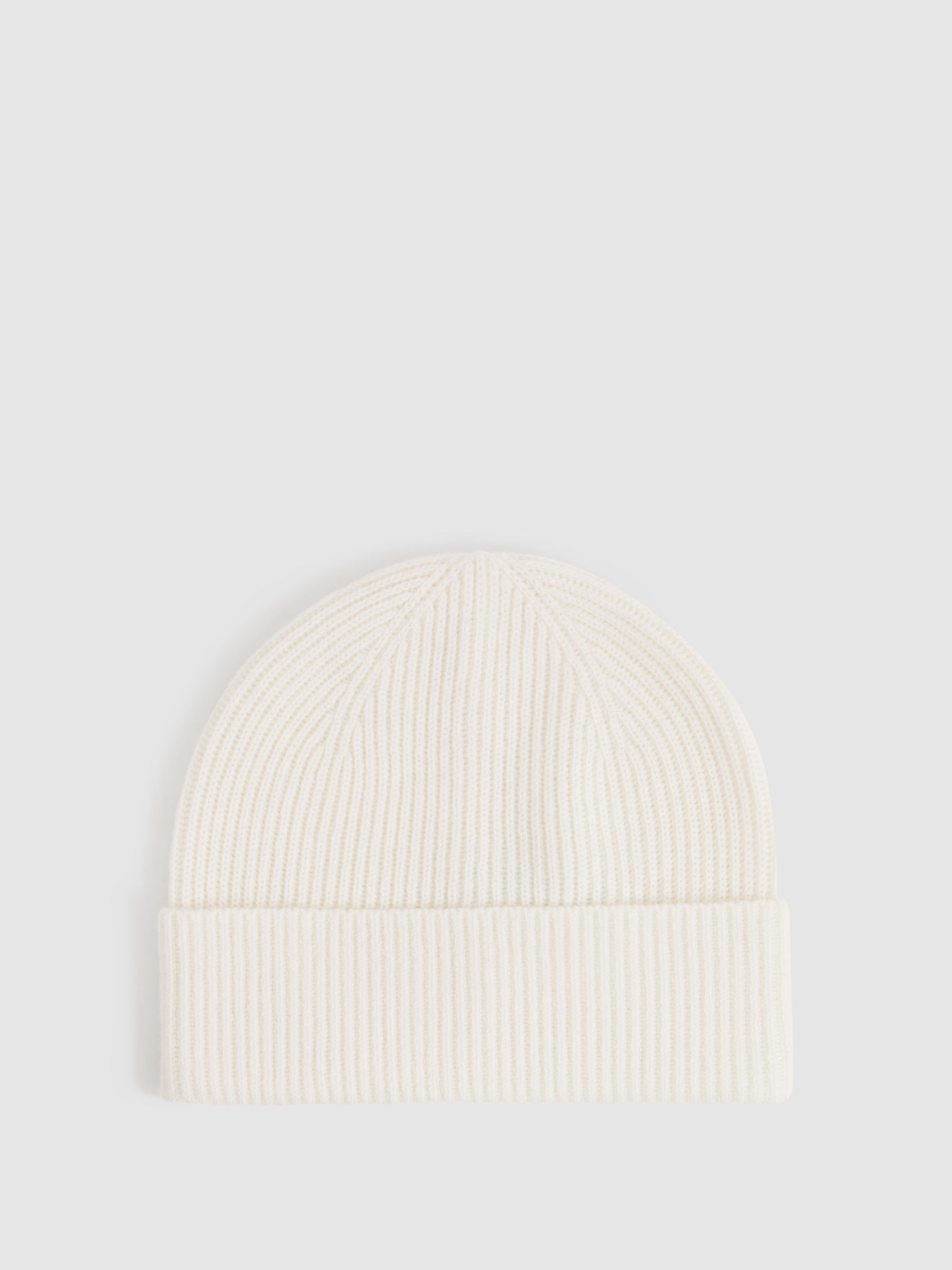 Merino Wool Ribbed Beanie Hat in Ecru - Image 1 of 4