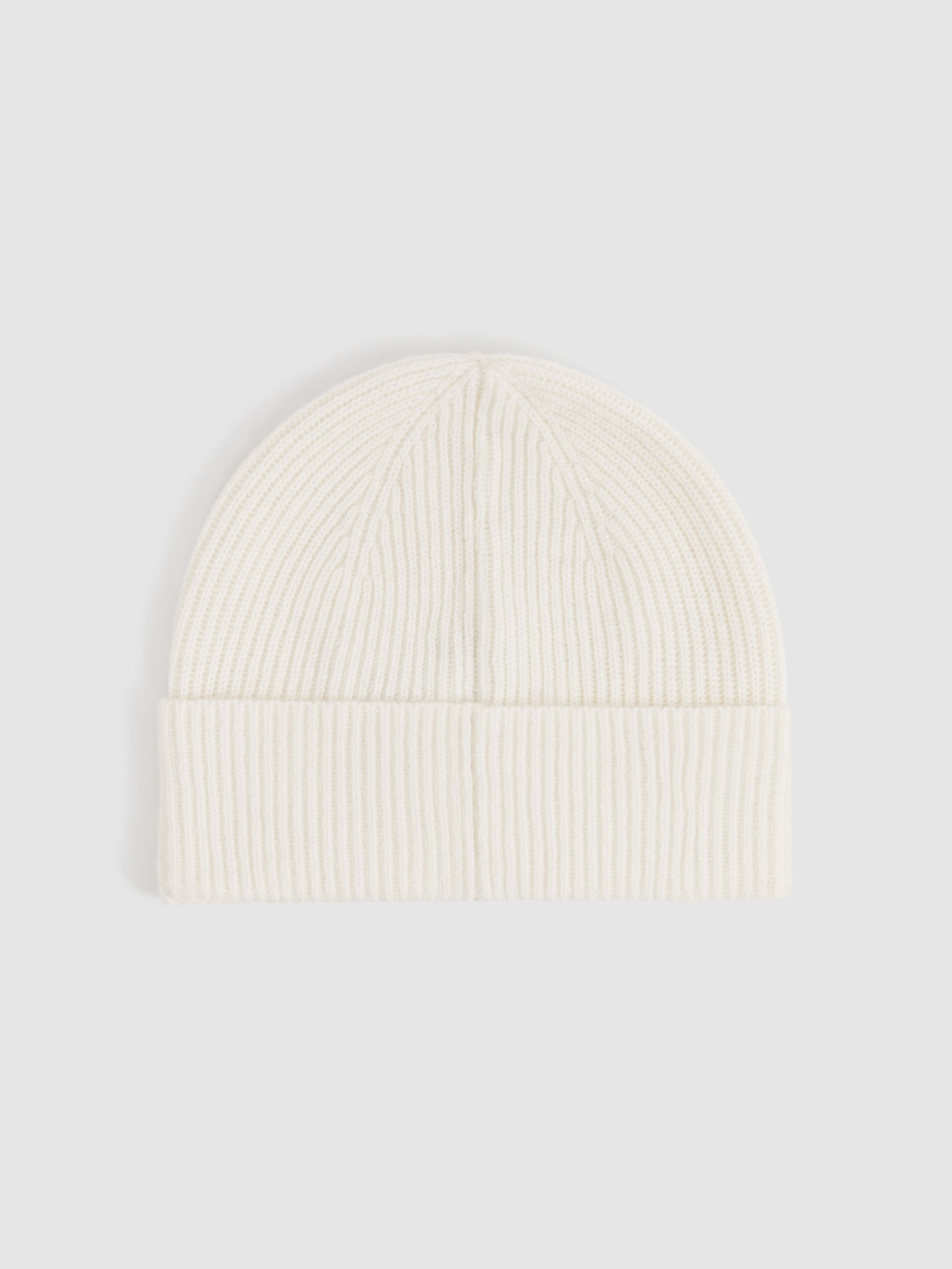 Merino Wool Ribbed Beanie Hat in Ecru - Image 3 of 4