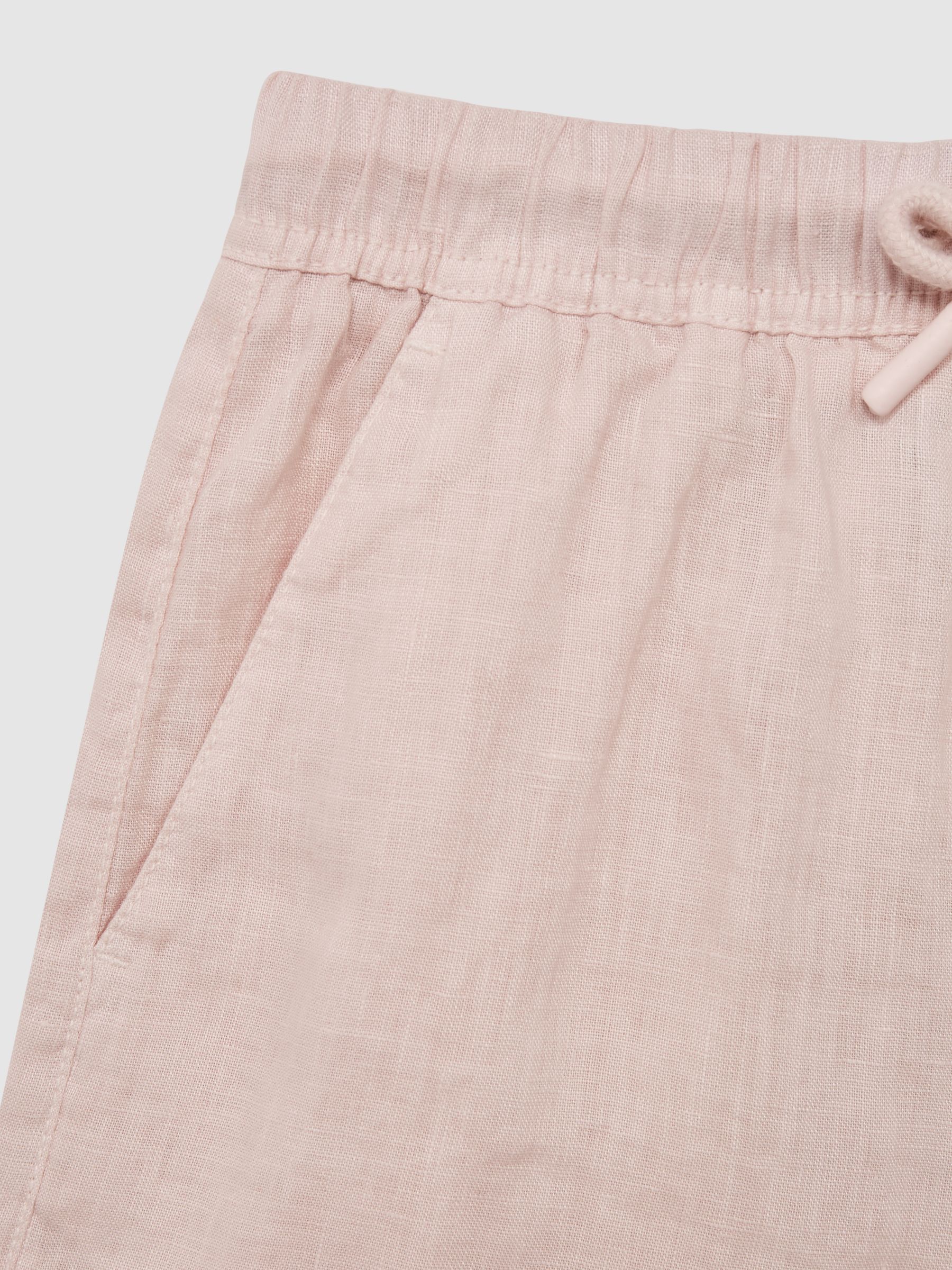 9-12 yrs Linen Drawstring Shorts in Soft Pink - Image 6 of 6