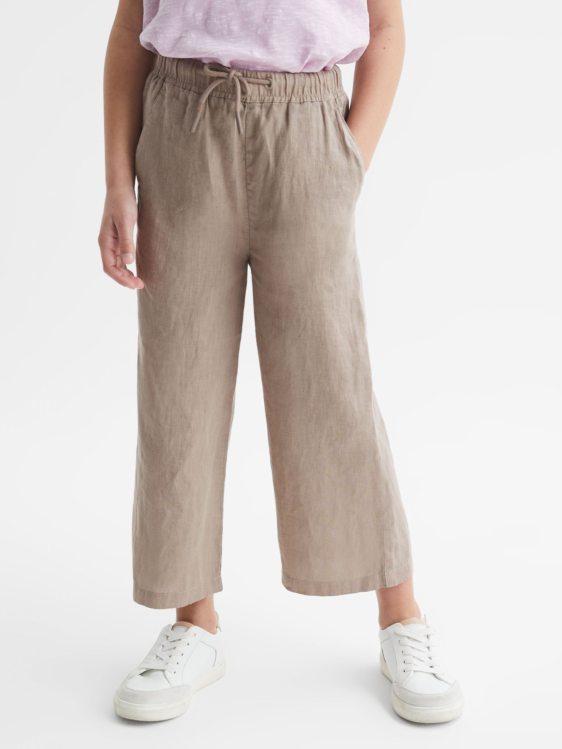 4-9 yrs Linen Drawstring Trousers in Mink - Image 3 of 6