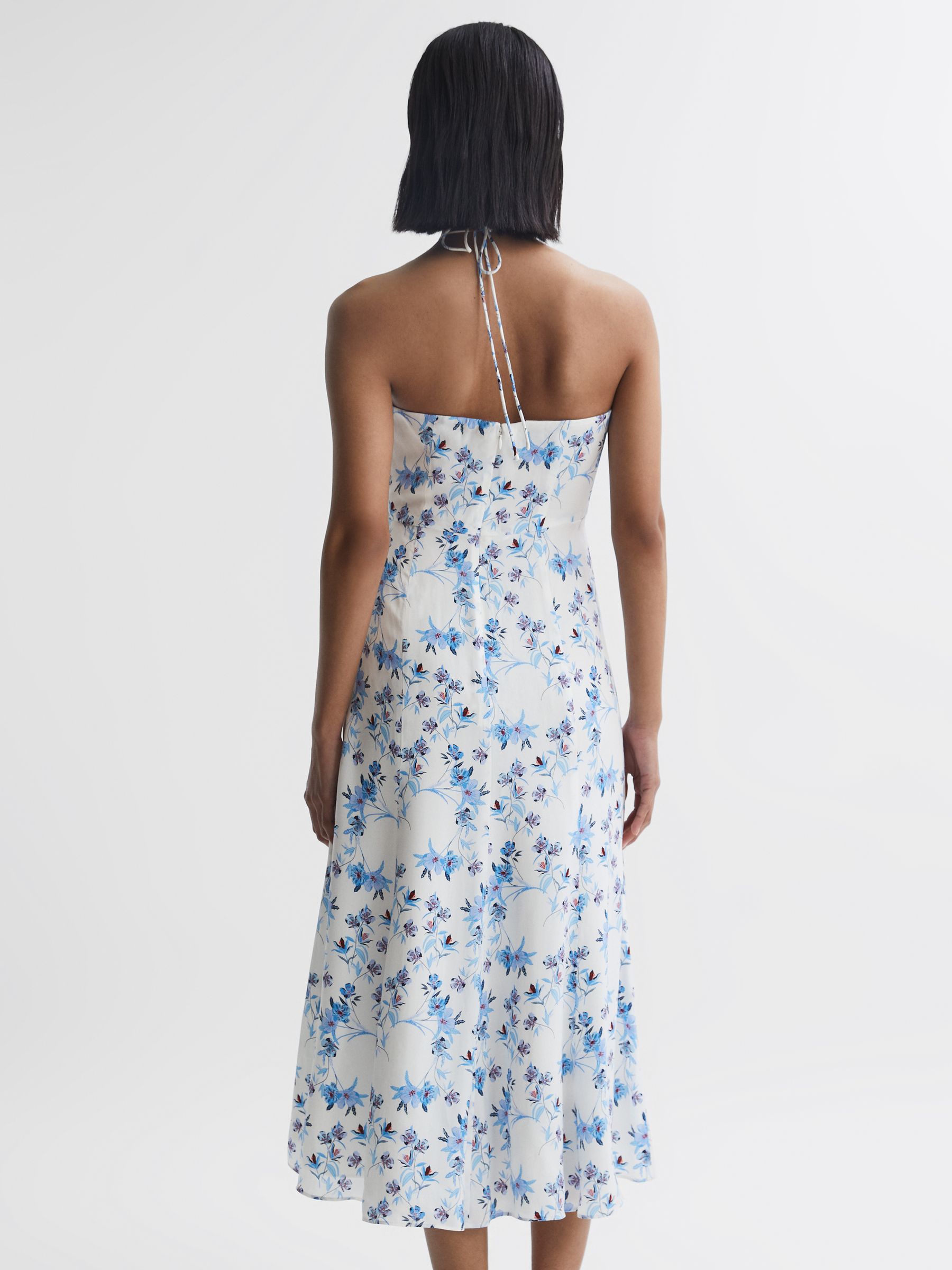 Floral Print Halter Neck Midi Dress in White - Image 5 of 5