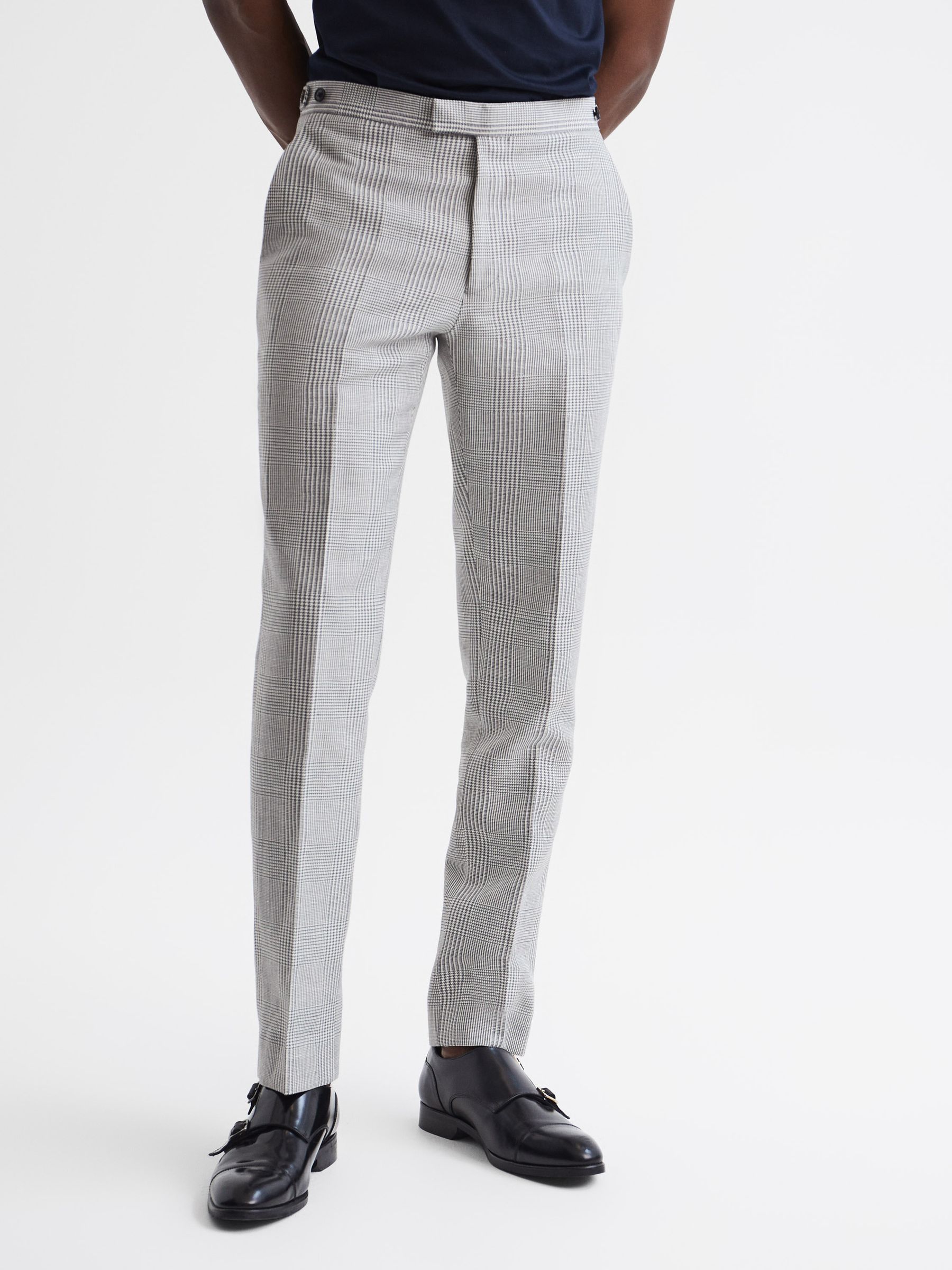 Wool Linen Blend Slim Fit Trousers in Grey - Image 1 of 6