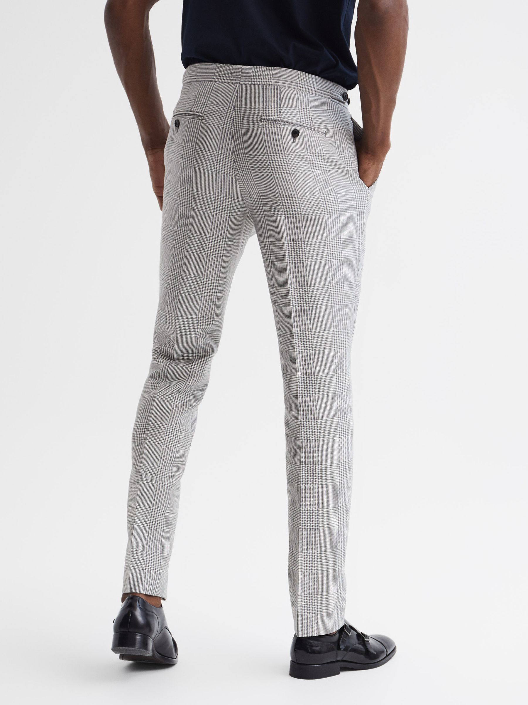 Wool Linen Blend Slim Fit Trousers in Grey - Image 5 of 6