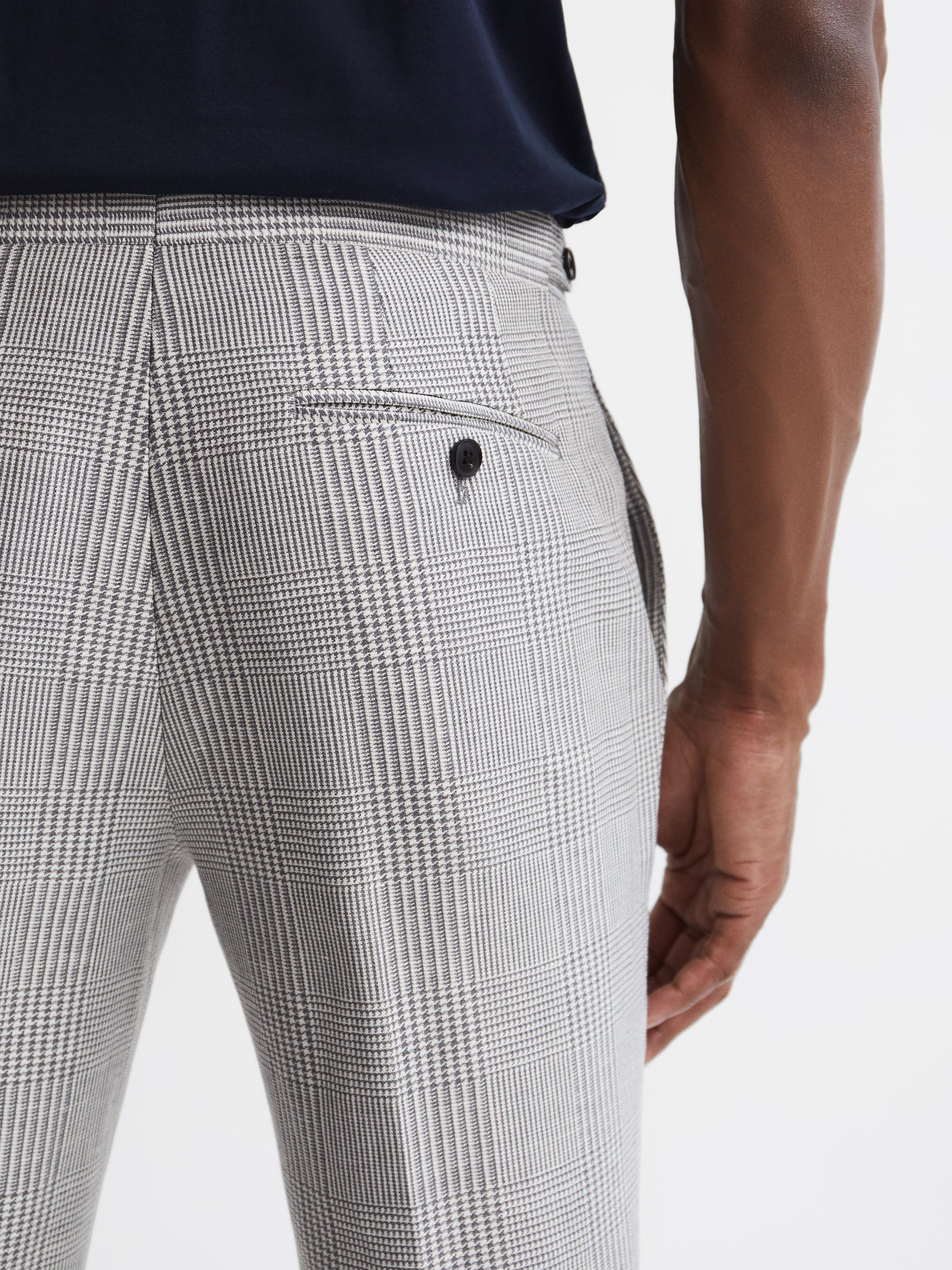 Wool Linen Blend Slim Fit Trousers in Grey - Image 6 of 6