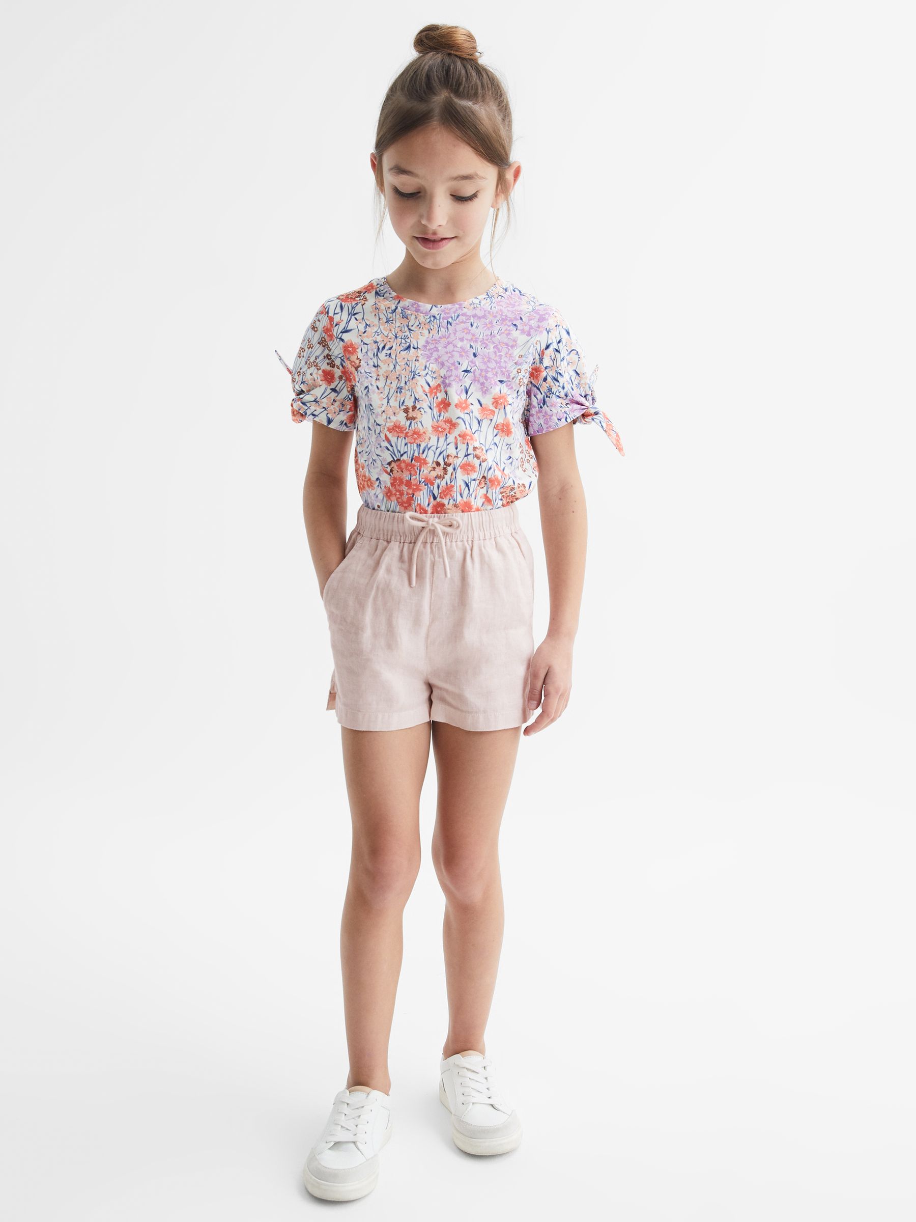 4-9 yrs Linen Drawstring Shorts in Soft Pink - Image 3 of 6