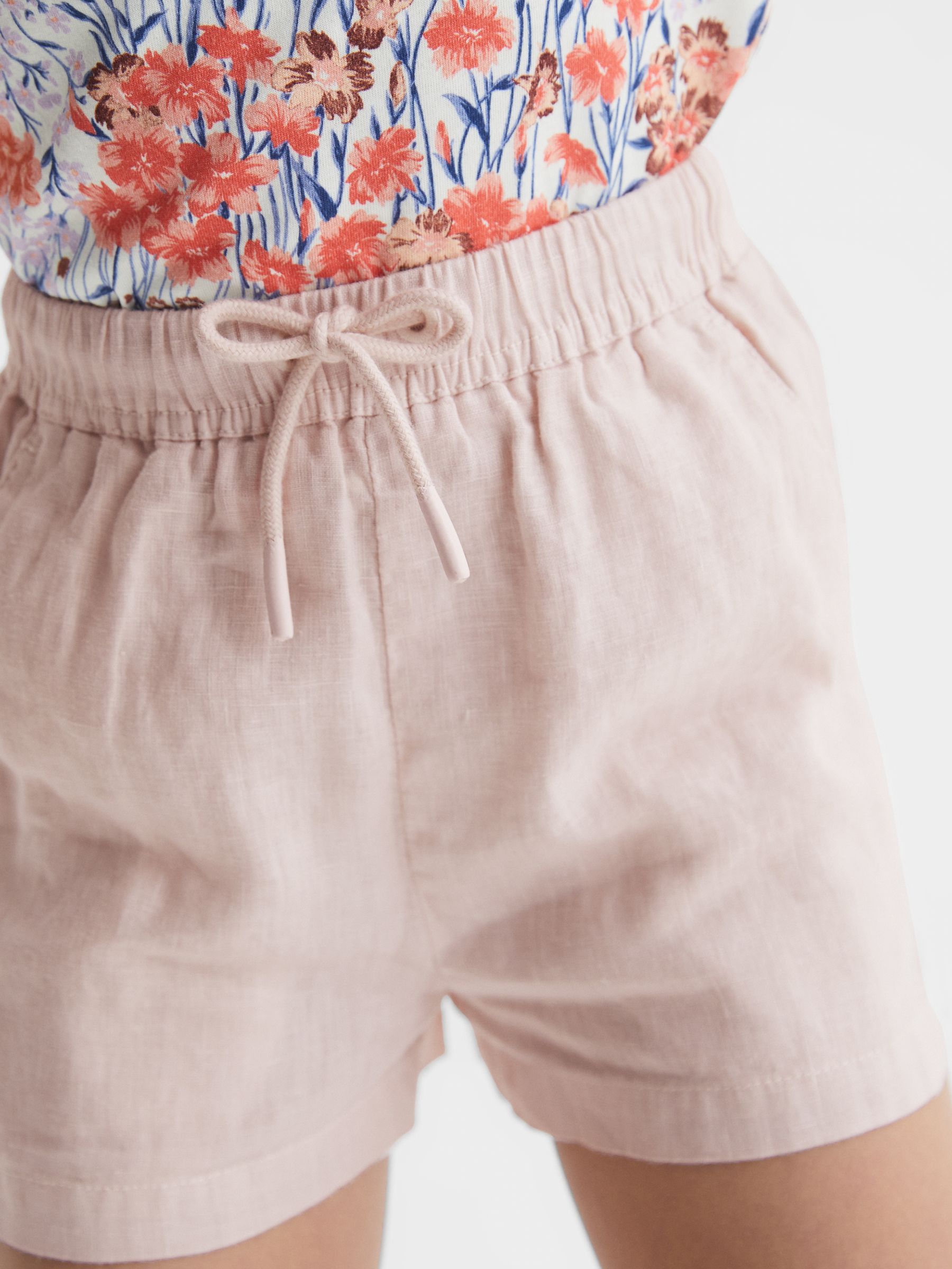 4-9 yrs Linen Drawstring Shorts in Soft Pink - Image 4 of 6