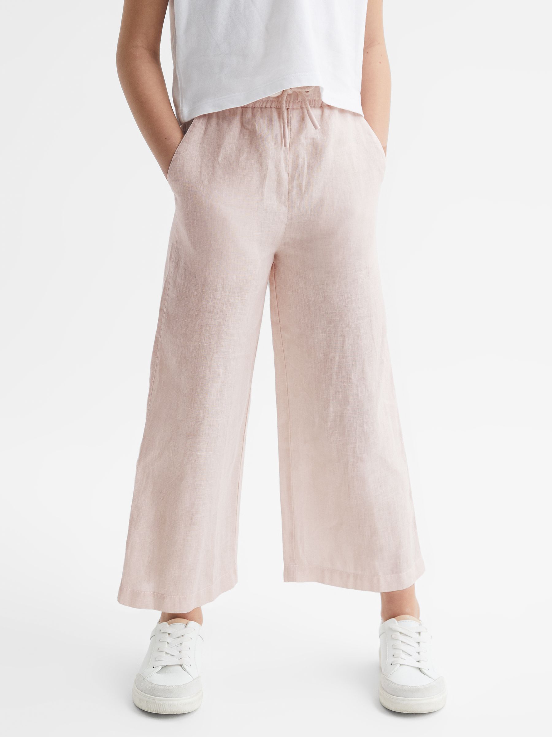 4-9 yrs 100% Linen Drawstring Trousers in Soft Pink - Image 1 of 6