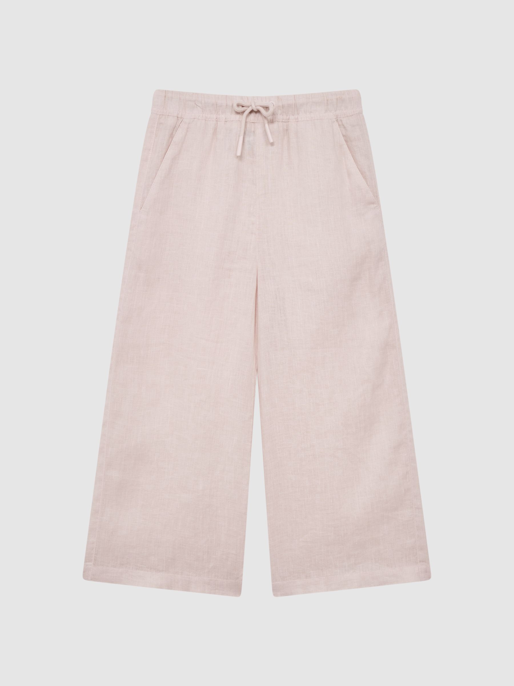4-9 yrs 100% Linen Drawstring Trousers in Soft Pink - Image 2 of 6
