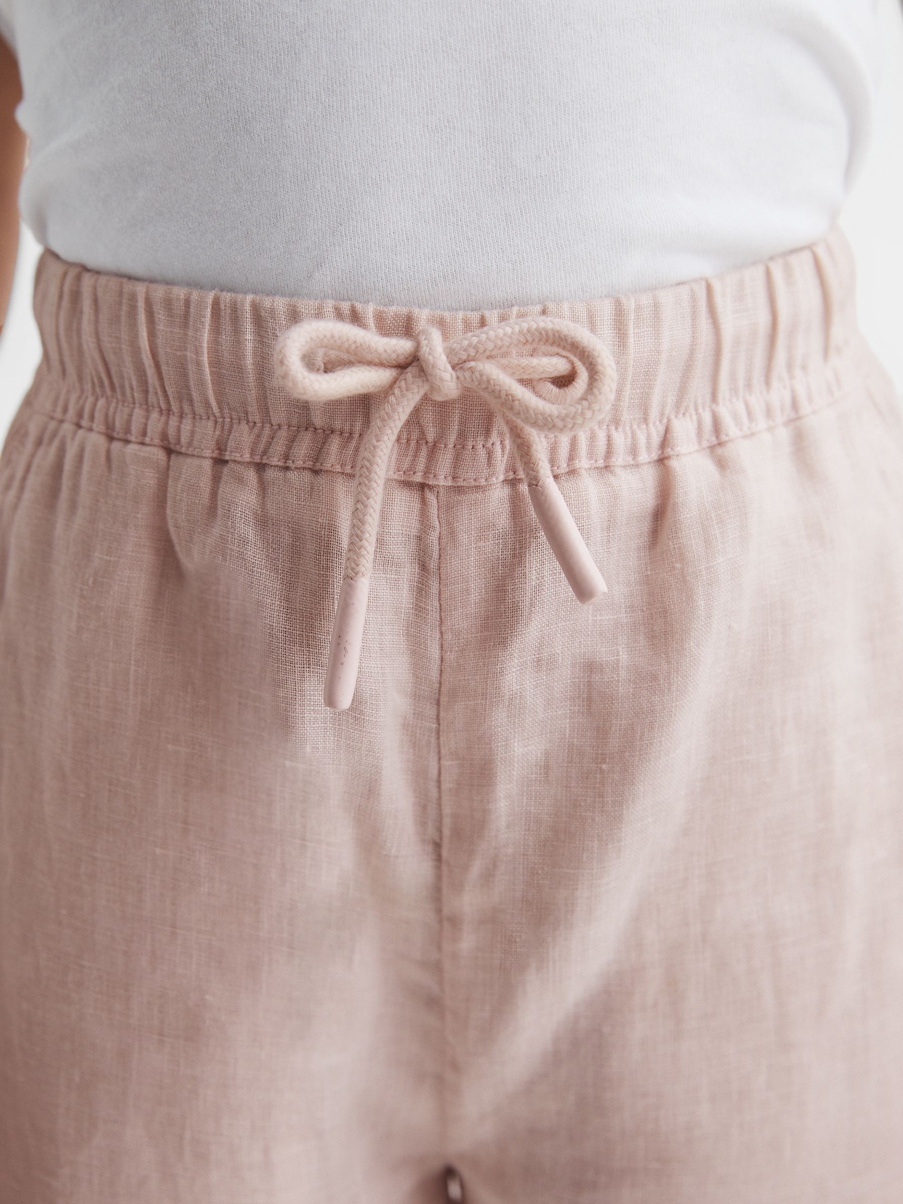 4-9 yrs 100% Linen Drawstring Trousers in Soft Pink - Image 4 of 6