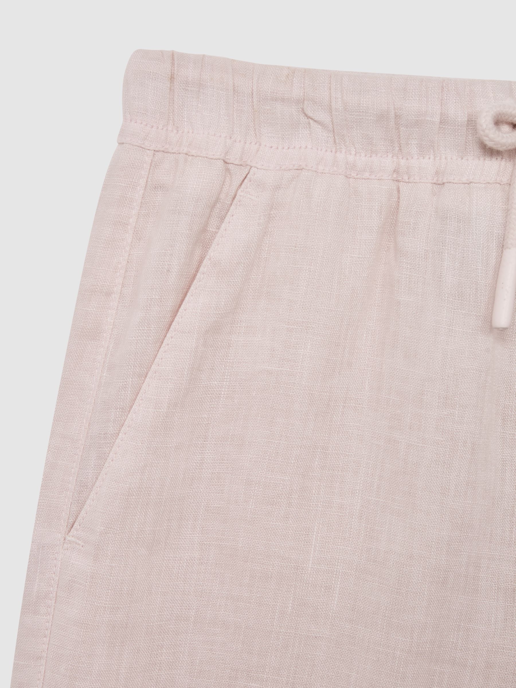 4-9 yrs 100% Linen Drawstring Trousers in Soft Pink - Image 6 of 6