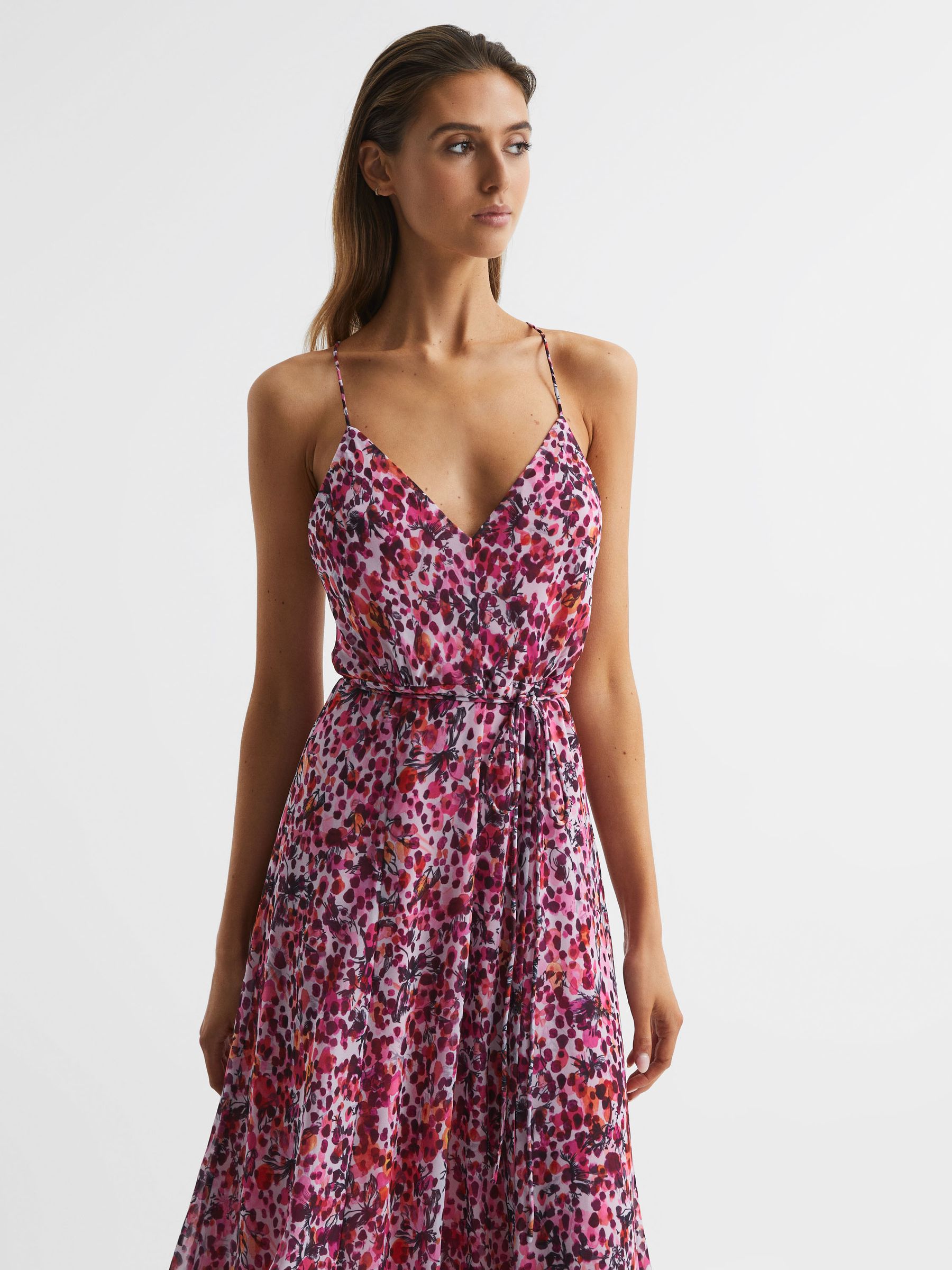 Petite Floral Printed Midi Dress in Pink - Image 3 of 7