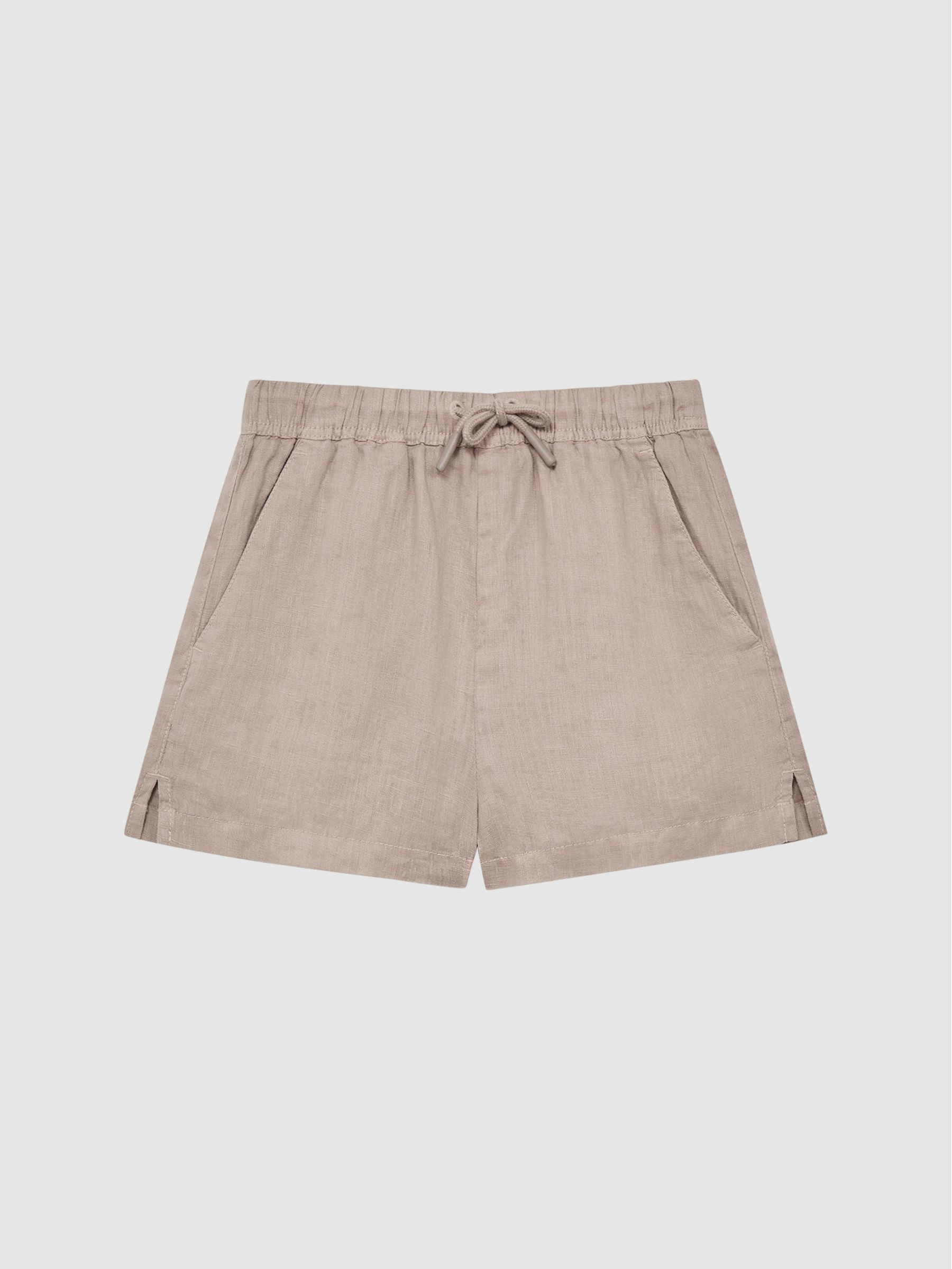 9-12 yrs Linen Drawstring Shorts in Mink - Image 2 of 6