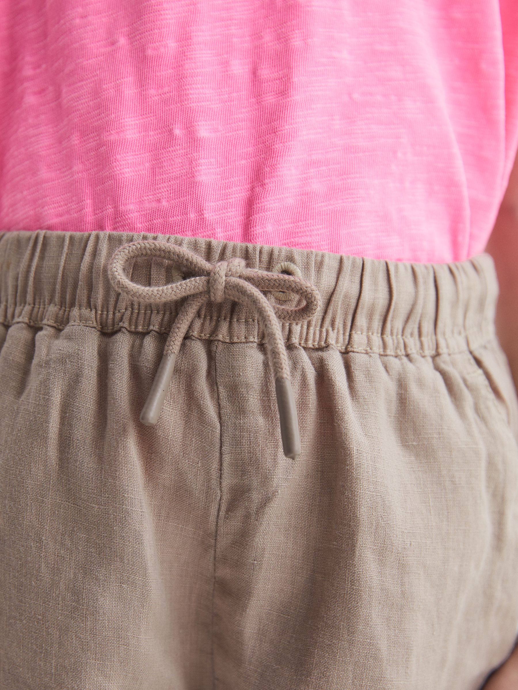 9-12 yrs Linen Drawstring Shorts in Mink - Image 4 of 6