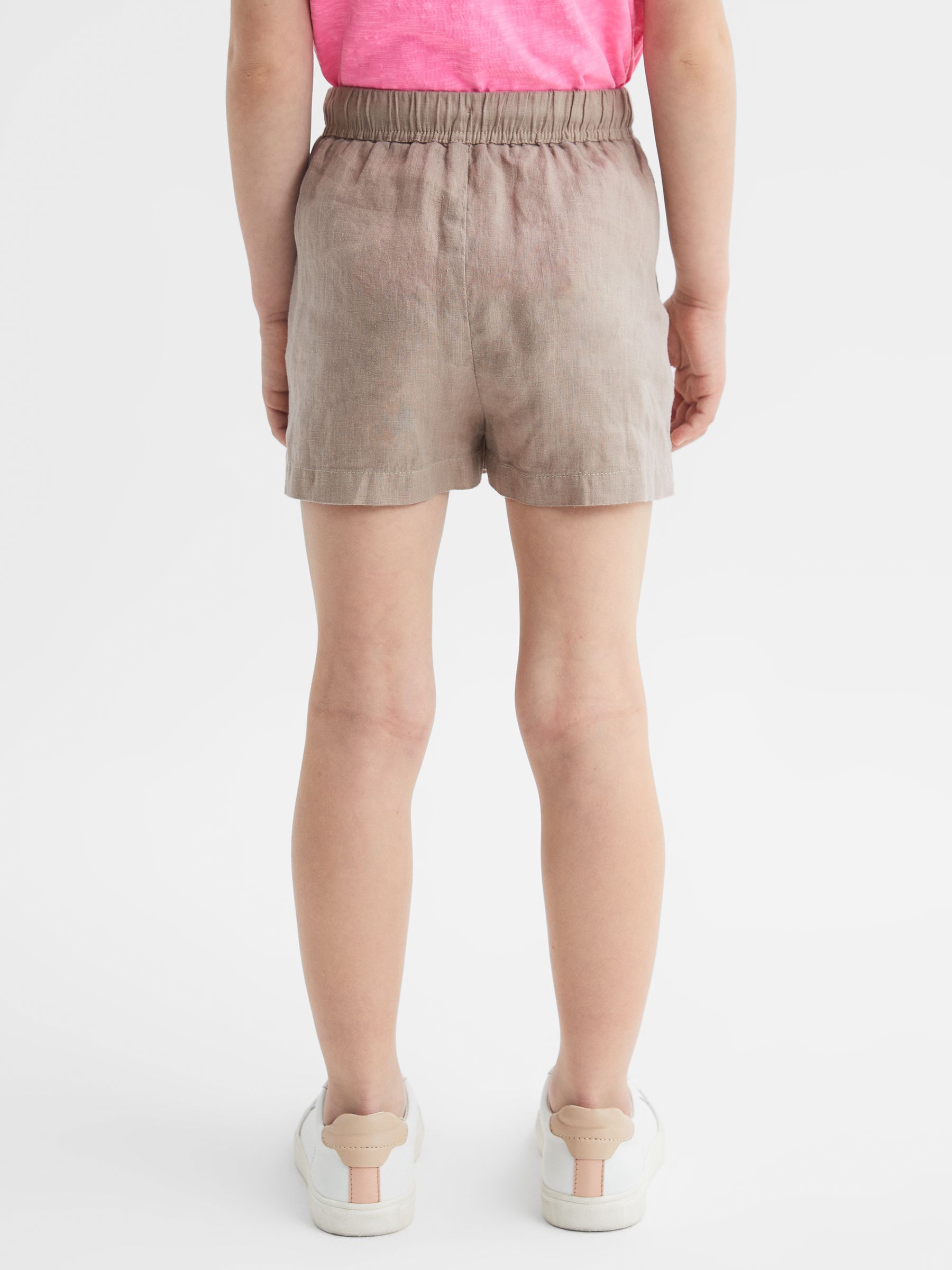 9-12 yrs Linen Drawstring Shorts in Mink - Image 5 of 6