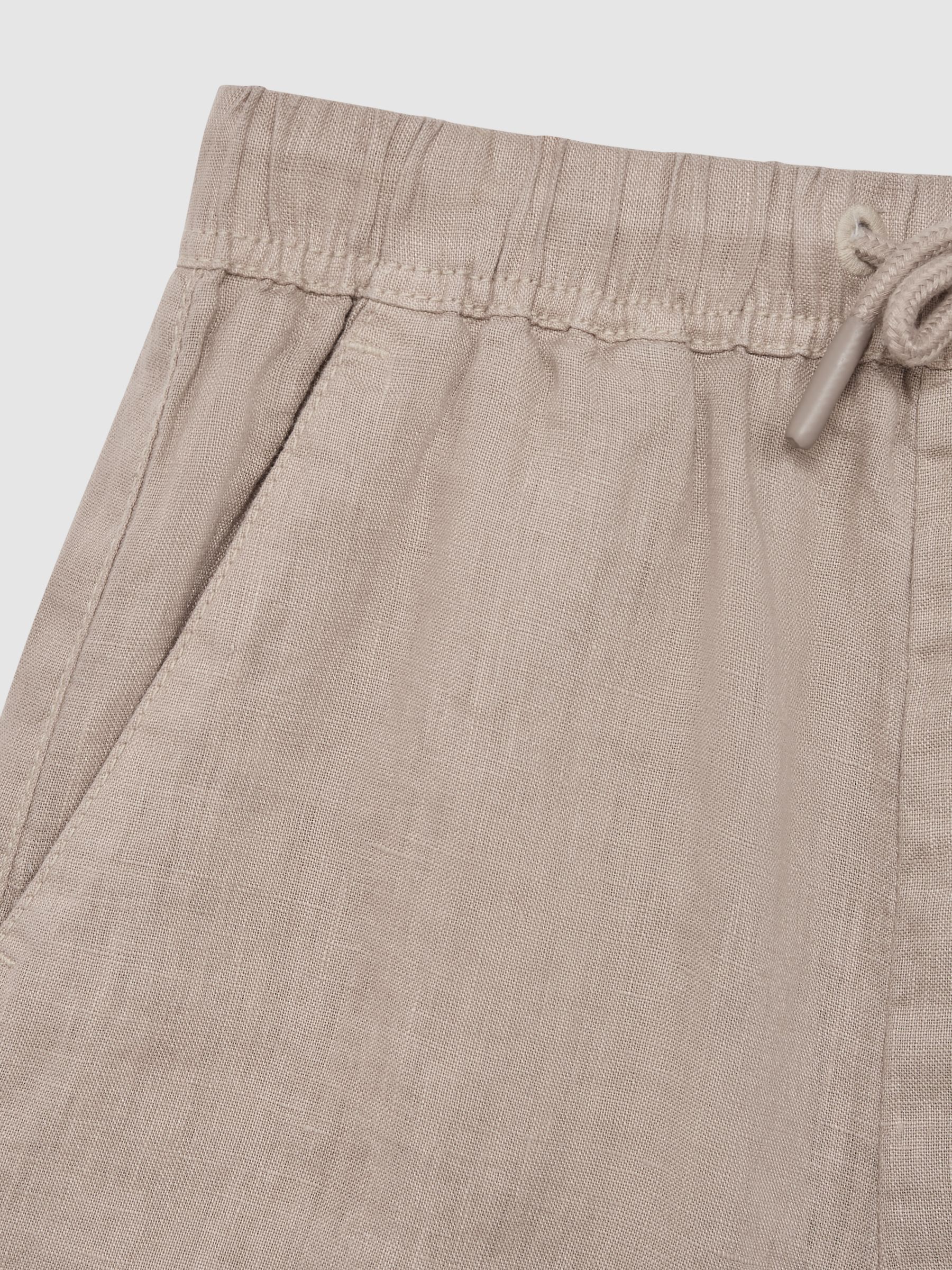 9-12 yrs Linen Drawstring Shorts in Mink - Image 6 of 6
