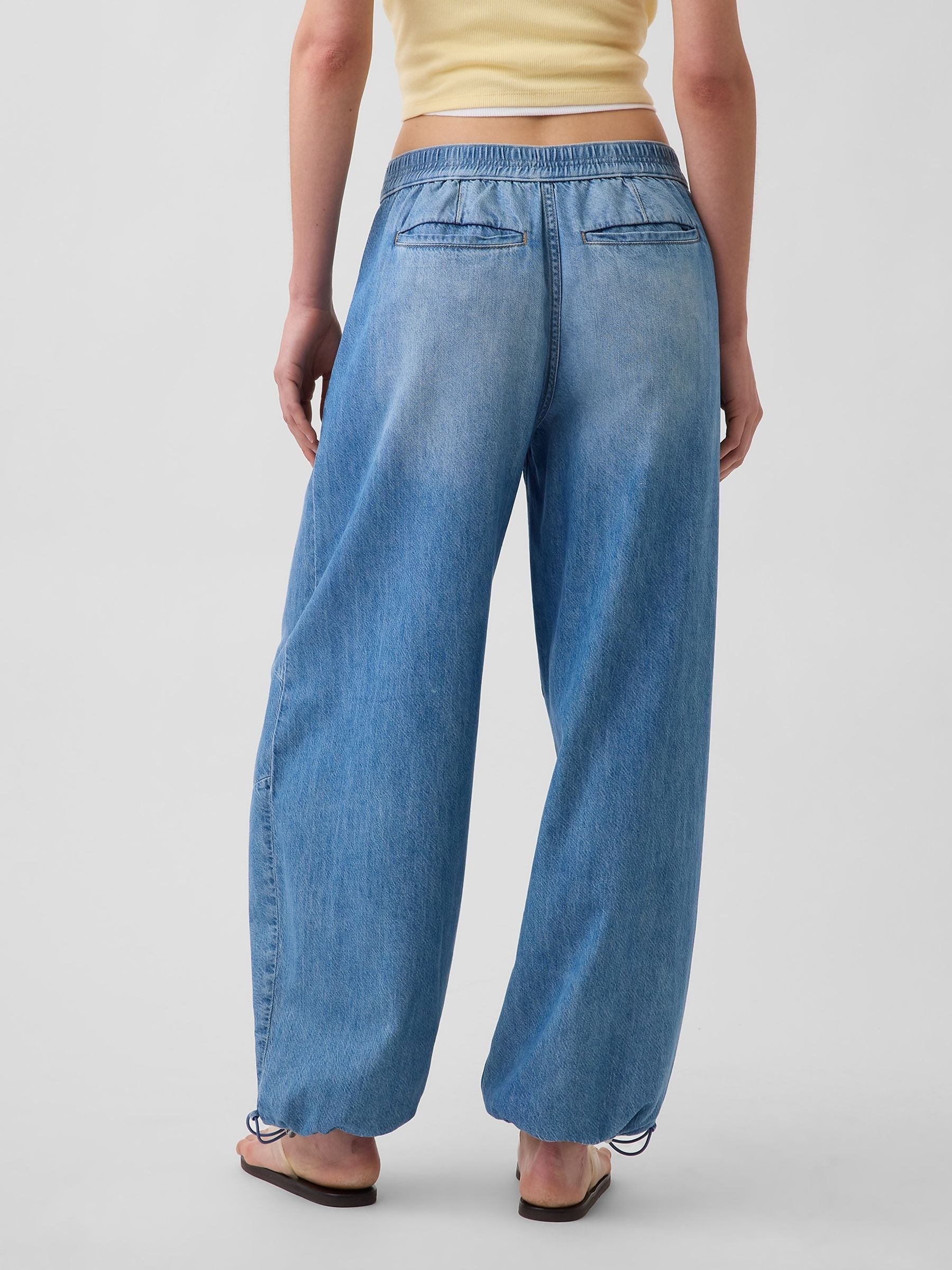 Medium Wash Mid Rise UltraSoft Pull On Cuffed Barrel Jeans - Image 2 of 4 Medium Wash Mid Rise UltraSoft Pull On Cuffed Barrel Jeans - Image 2 of 4