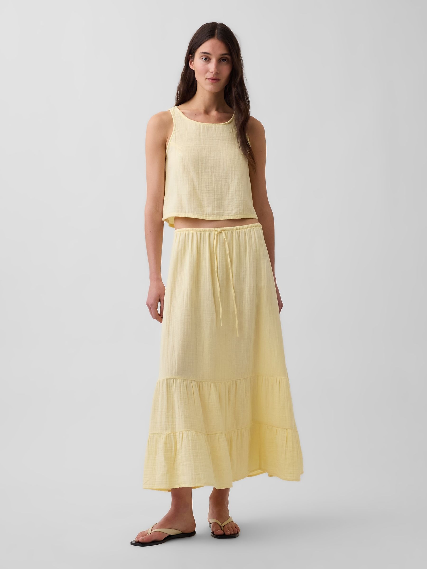 Yellow Cotton Gauze Tiered Easy Maxi Skirt - Image 1 of 3