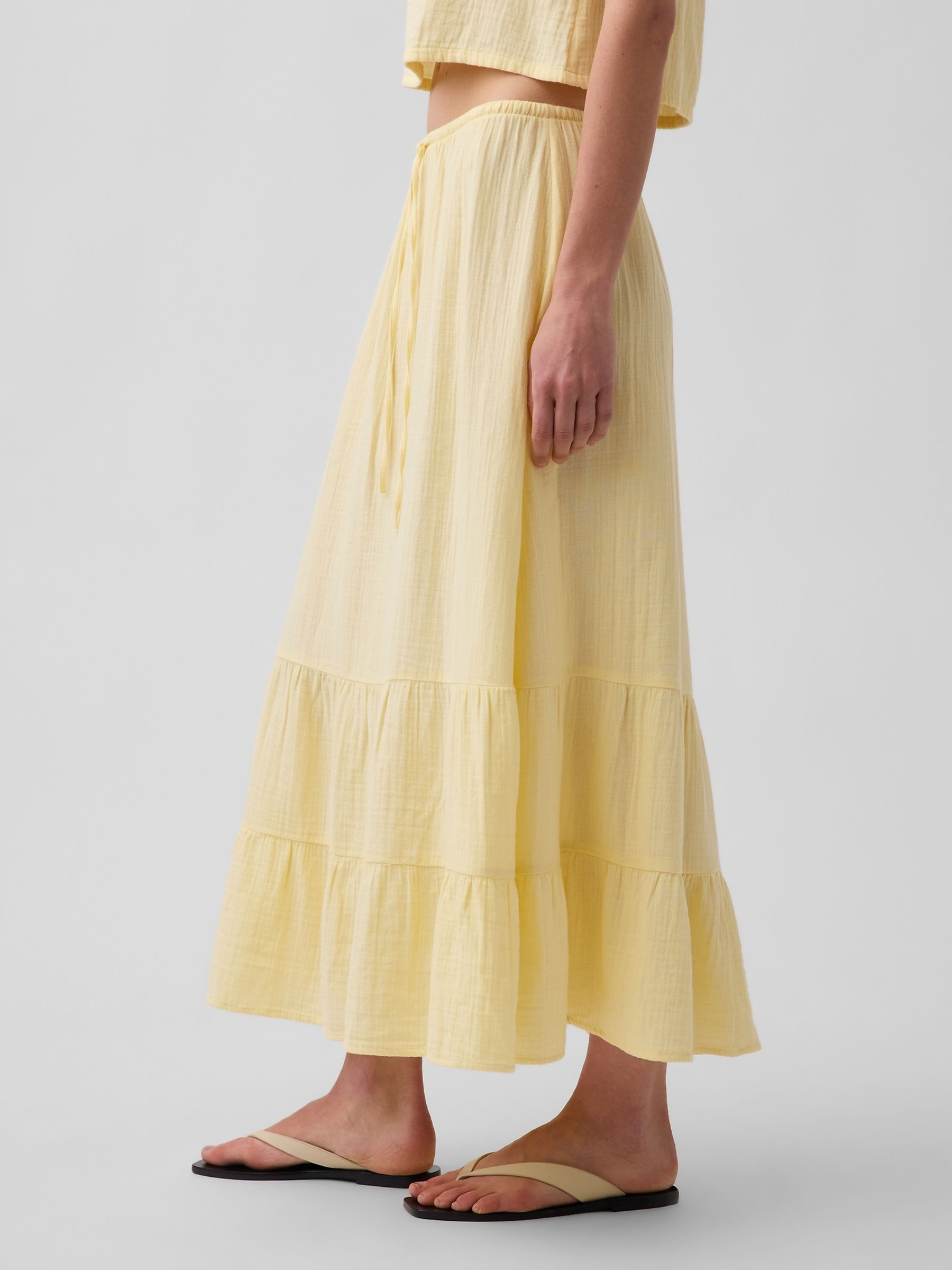 Yellow Cotton Gauze Tiered Easy Maxi Skirt - Image 2 of 3
