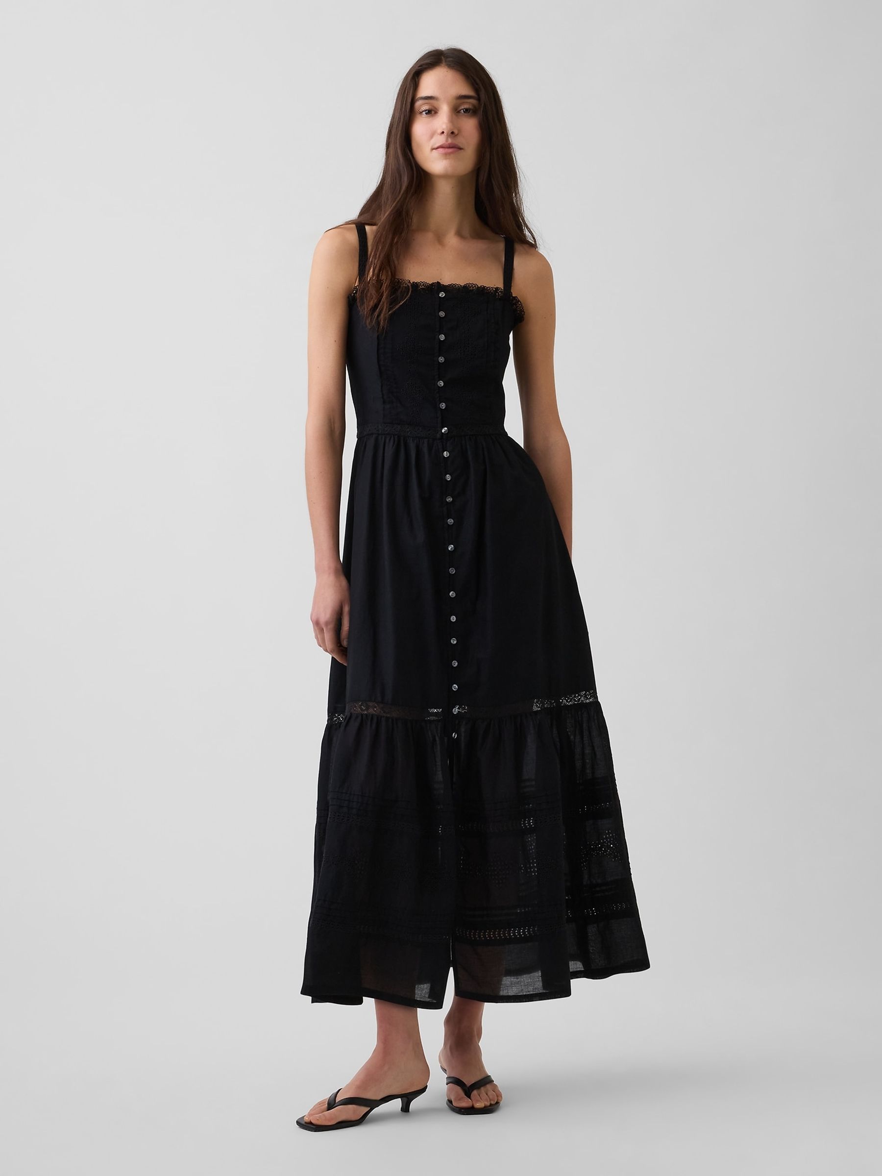 Black Eyelet Tiered Maxi Dress - Image 1 of 4 Black Eyelet Tiered Maxi Dress - Image 1 of 4