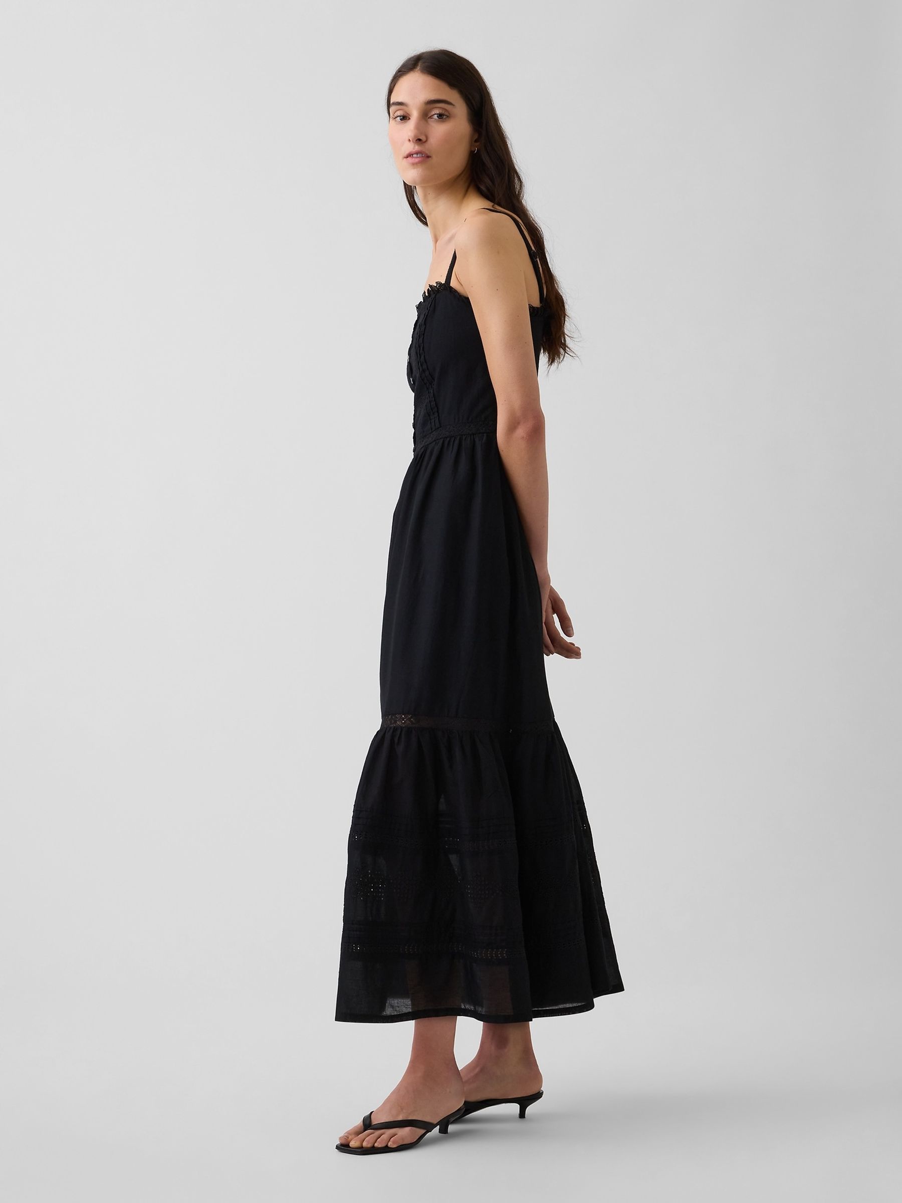 Black Eyelet Tiered Maxi Dress - Image 3 of 4