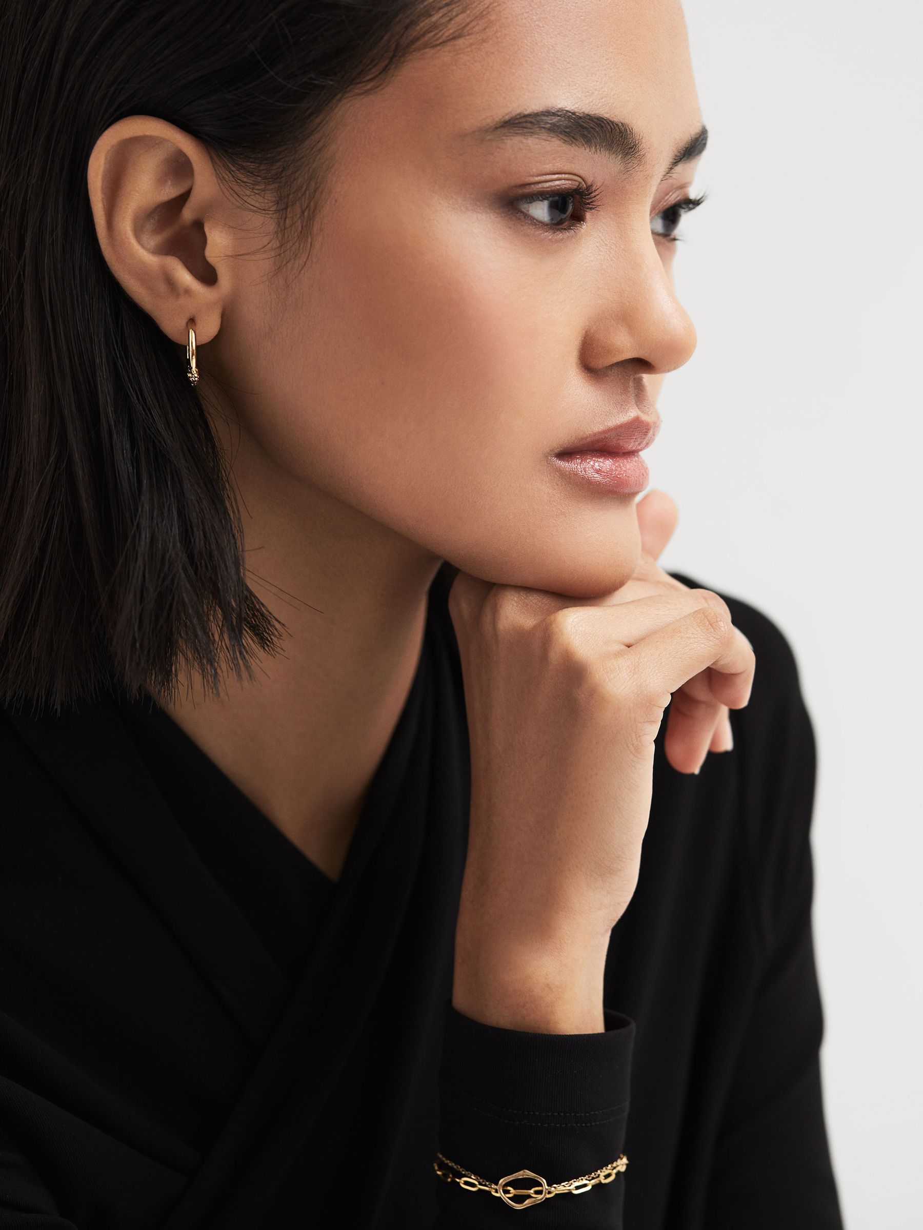 Maria Black Huggie Earring in Gold - Image 4 of 8