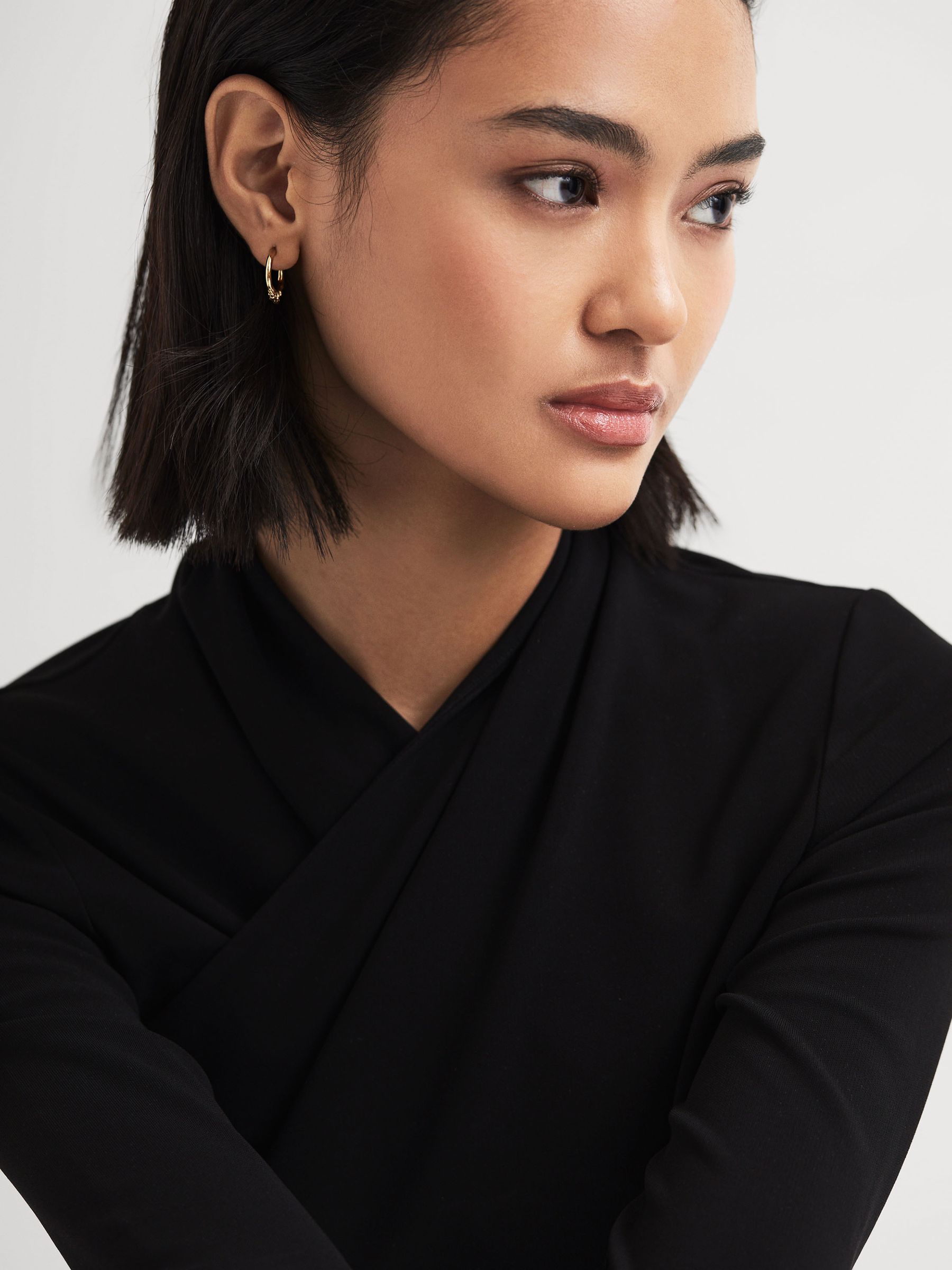 Maria Black Huggie Earring in Gold - Image 7 of 8