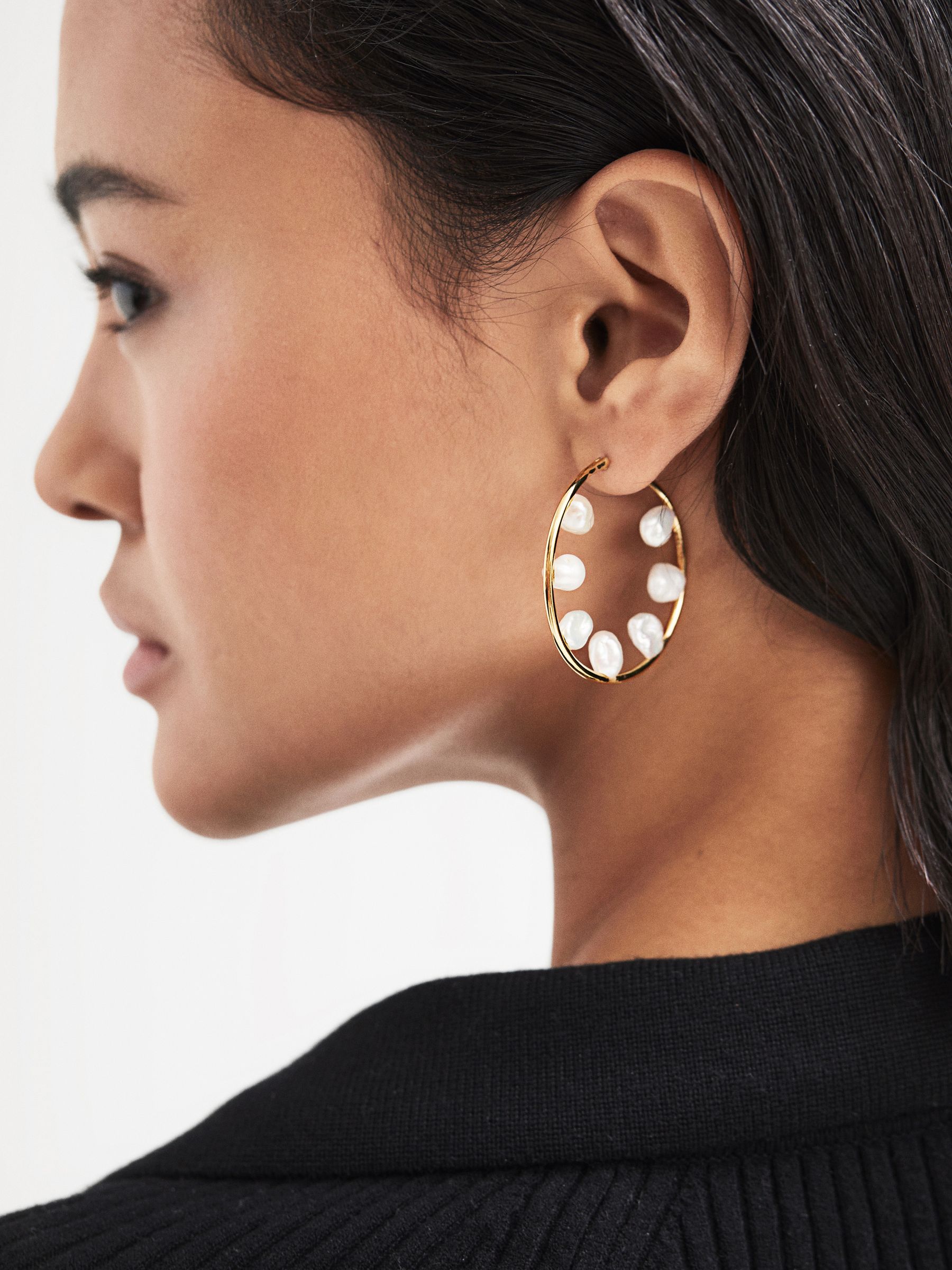 Maria Black Hoop Earring in Gold - Image 2 of 5