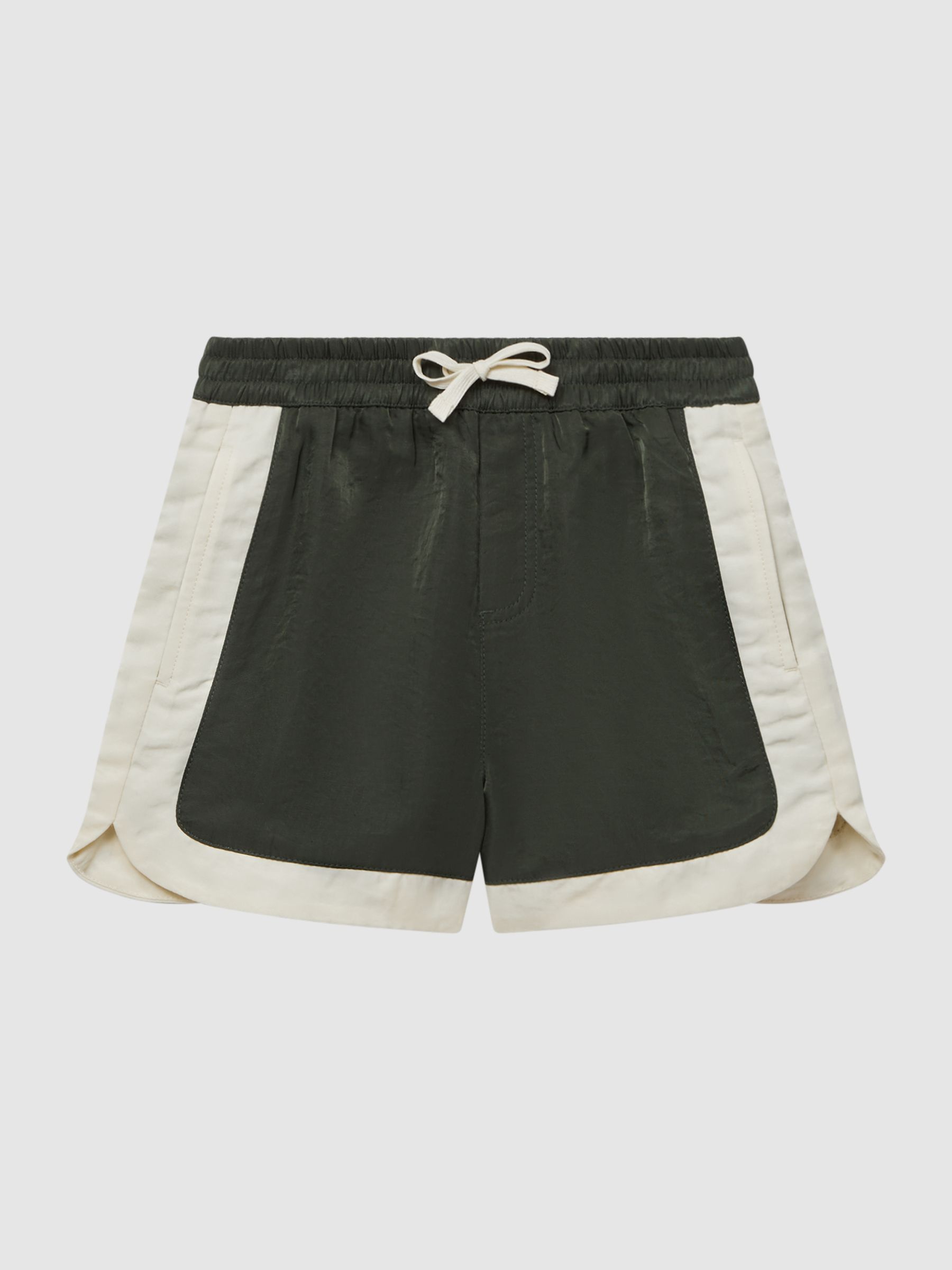 Senior Drawstring Contrast Swim Shorts in Bottle Green/Ecru - Image 2 of 6