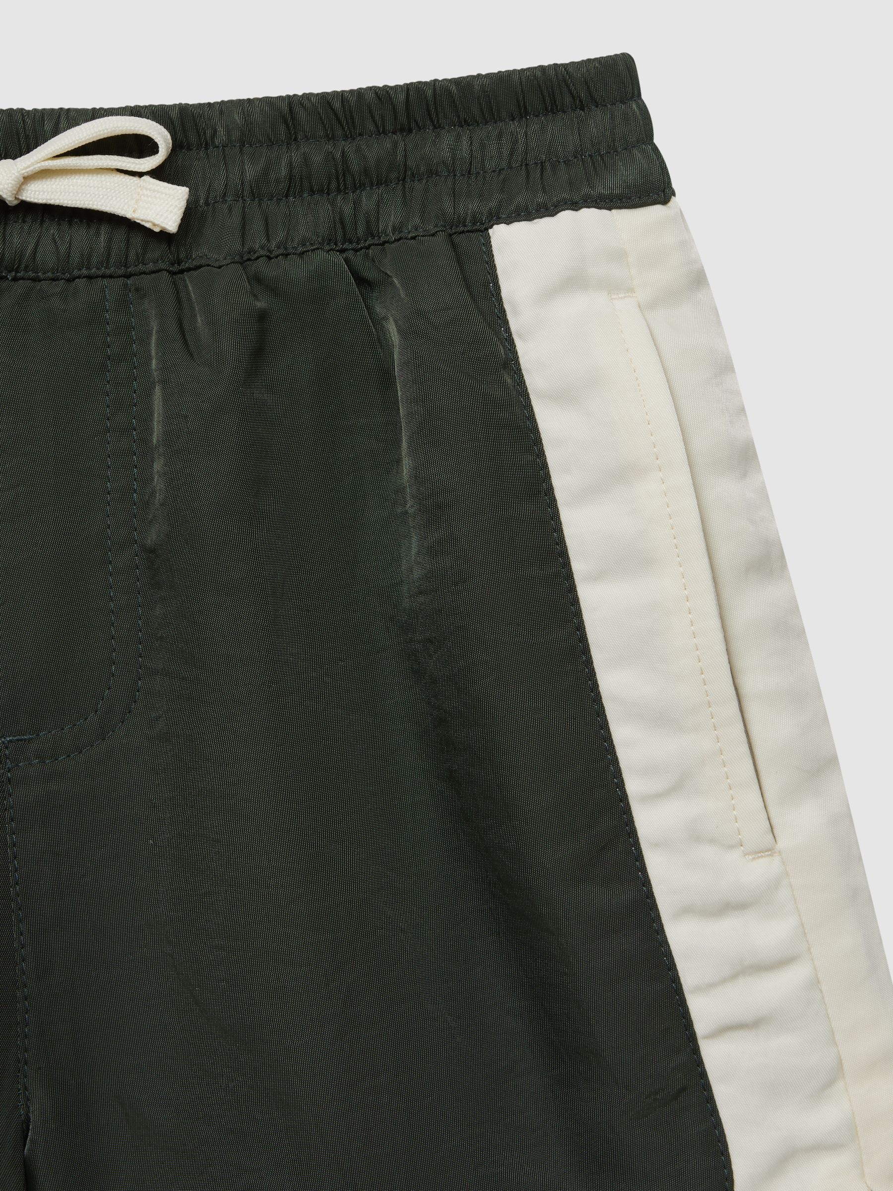 Senior Drawstring Contrast Swim Shorts in Bottle Green/Ecru - Image 6 of 6