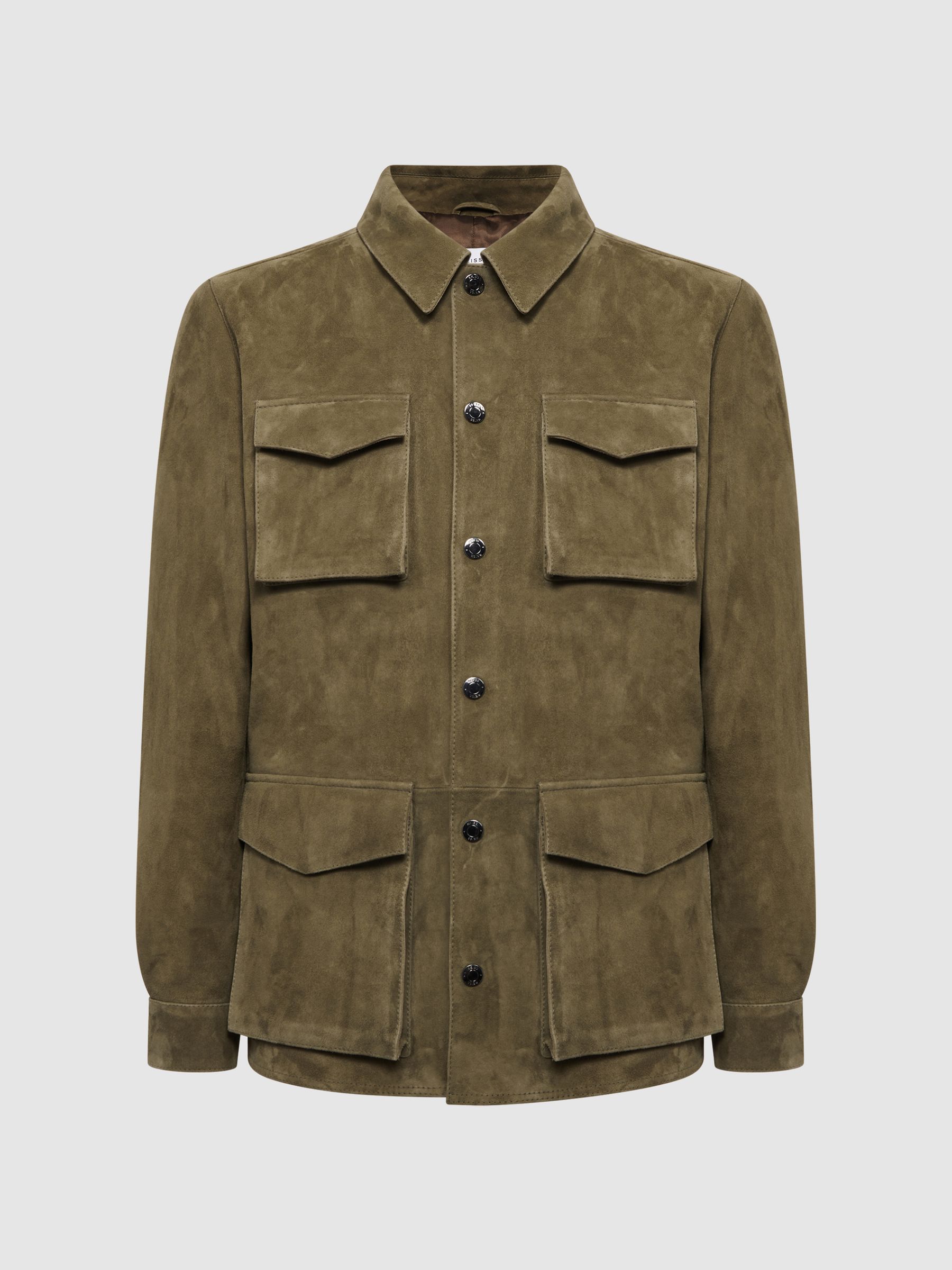 Suede Long Sleeve Four Pocket Jacket in Sage - Image 3 of 6