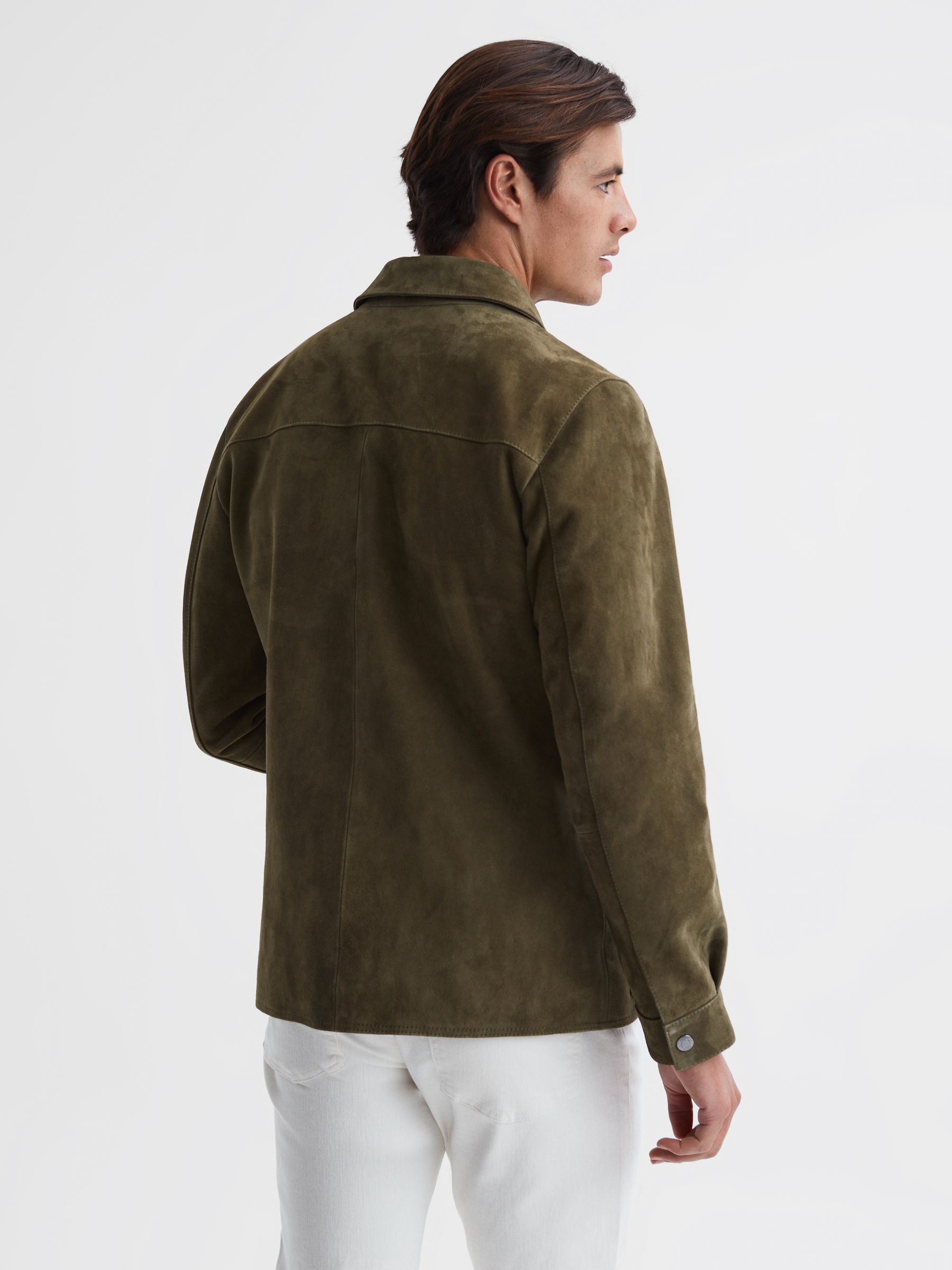 Suede Long Sleeve Four Pocket Jacket in Sage - Image 5 of 6