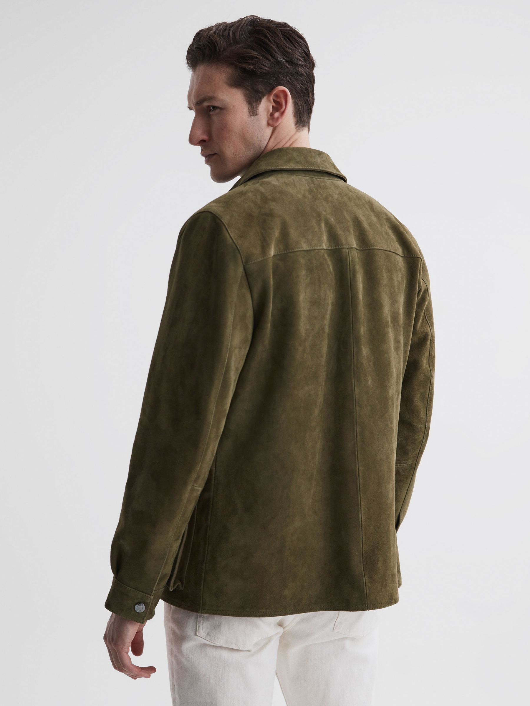 Suede Long Sleeve Four Pocket Jacket in Sage - Image 6 of 6