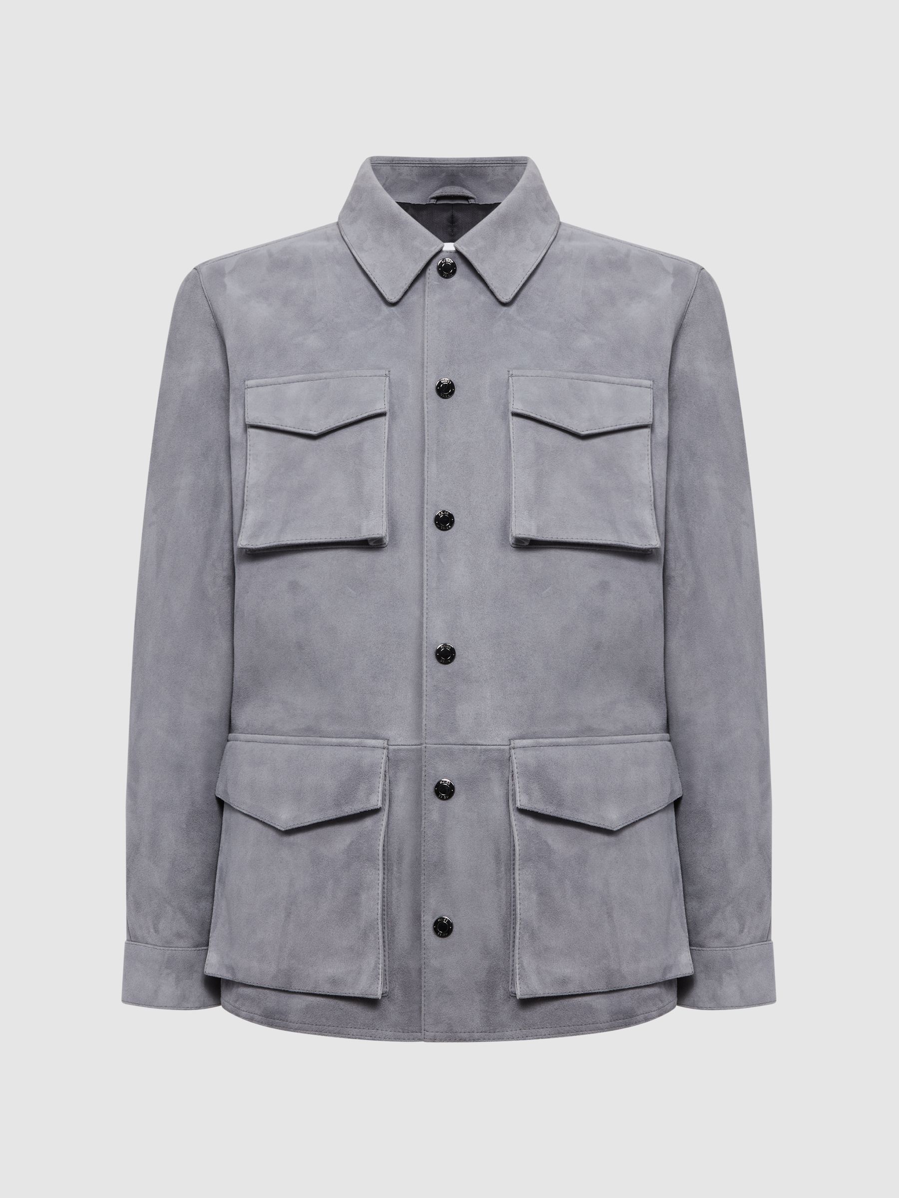 Suede Long Sleeve Four Pocket Jacket in Steel Blue - Image 2 of 5