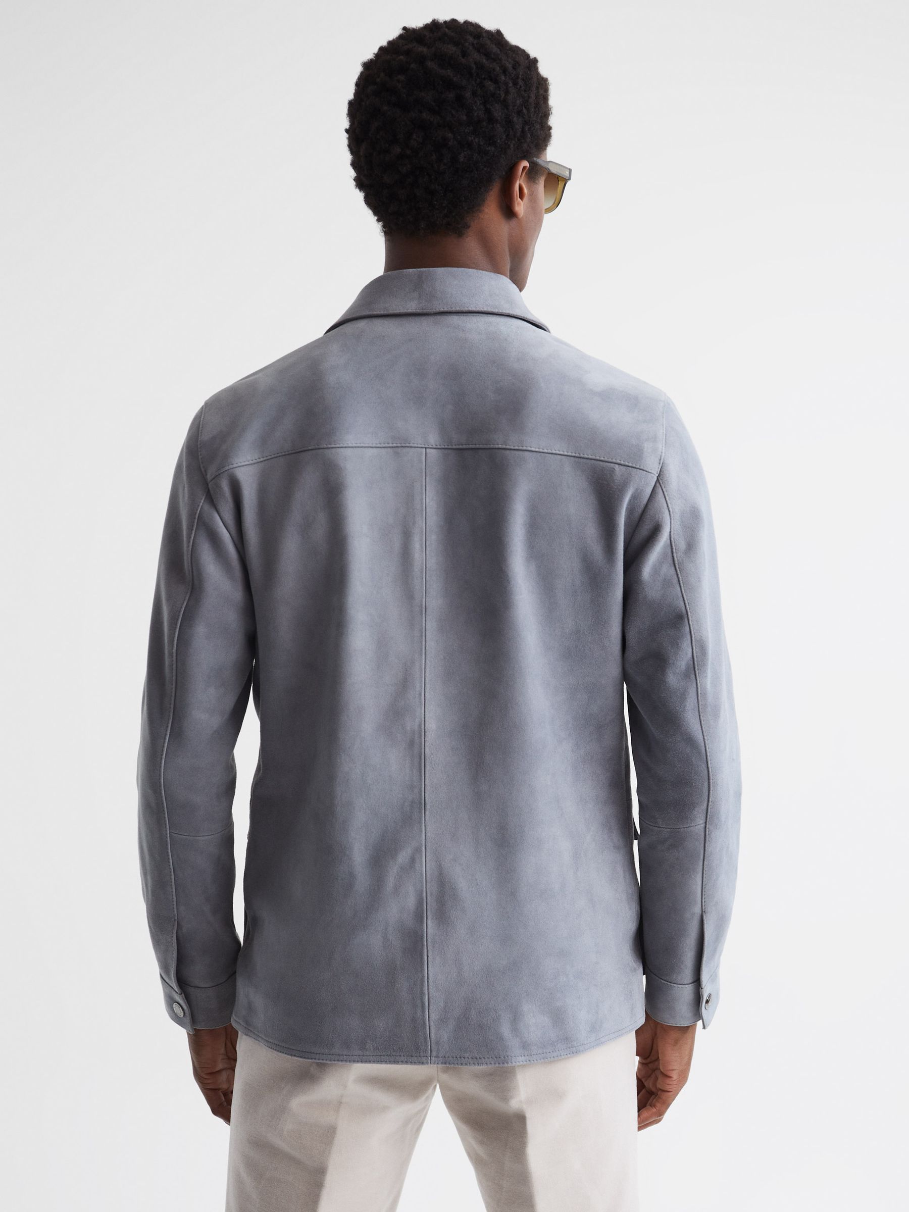 Suede Long Sleeve Four Pocket Jacket in Steel Blue - Image 5 of 5