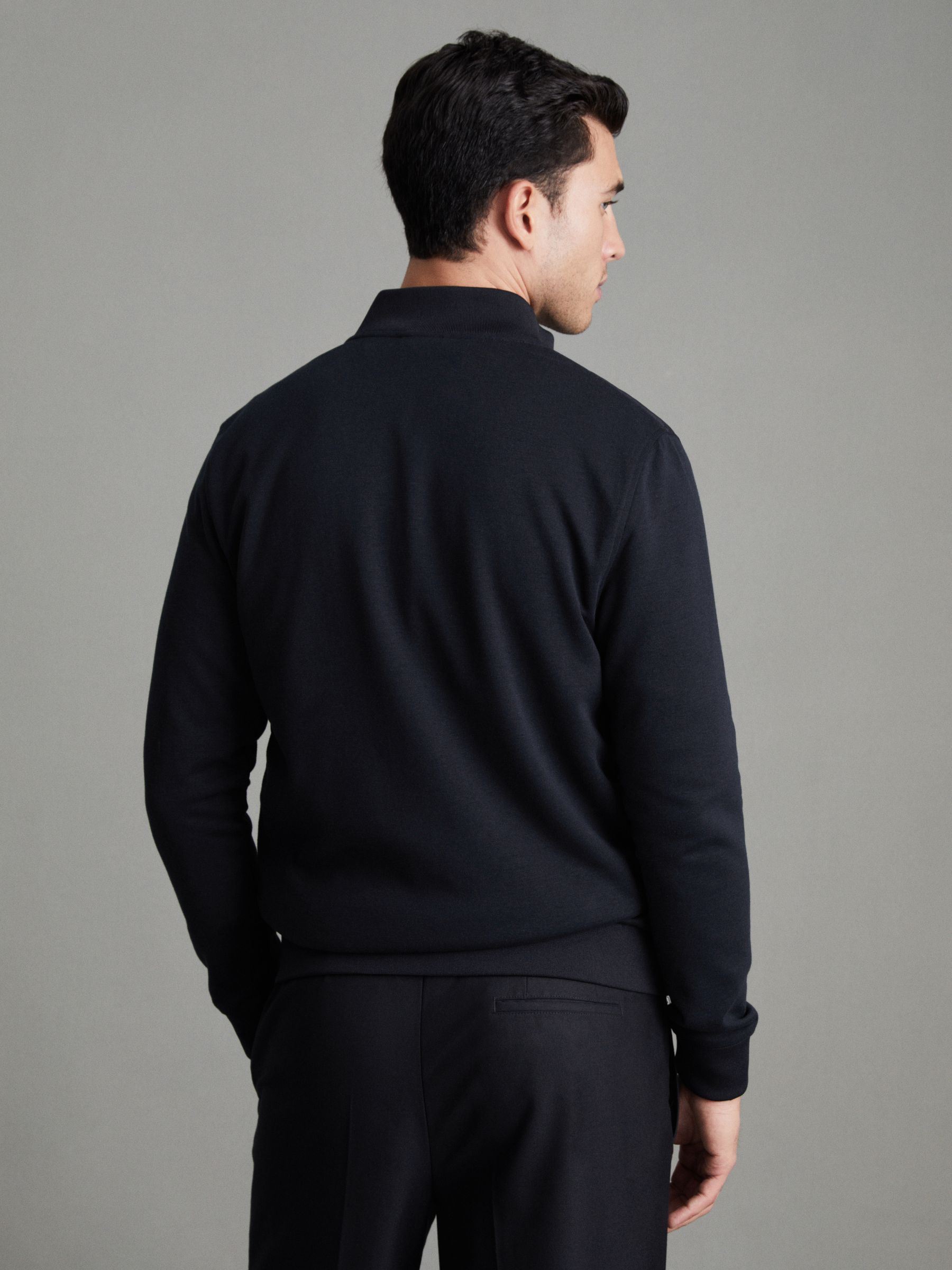 Hybrid Quilt and Knit Zip-Through Jacket in Navy - Image 4 of 8