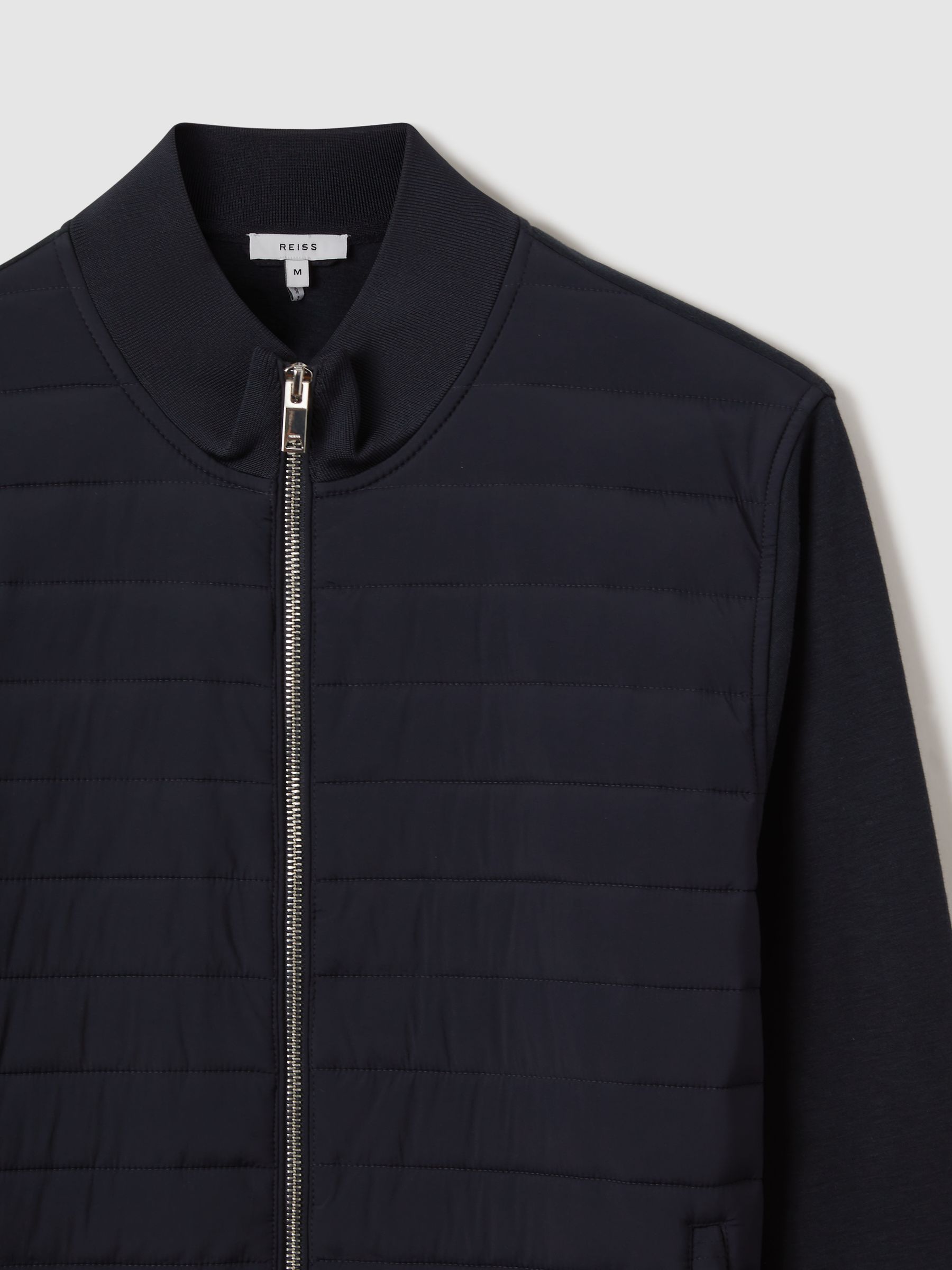 Hybrid Quilt and Knit Zip-Through Jacket in Navy - Image 5 of 8