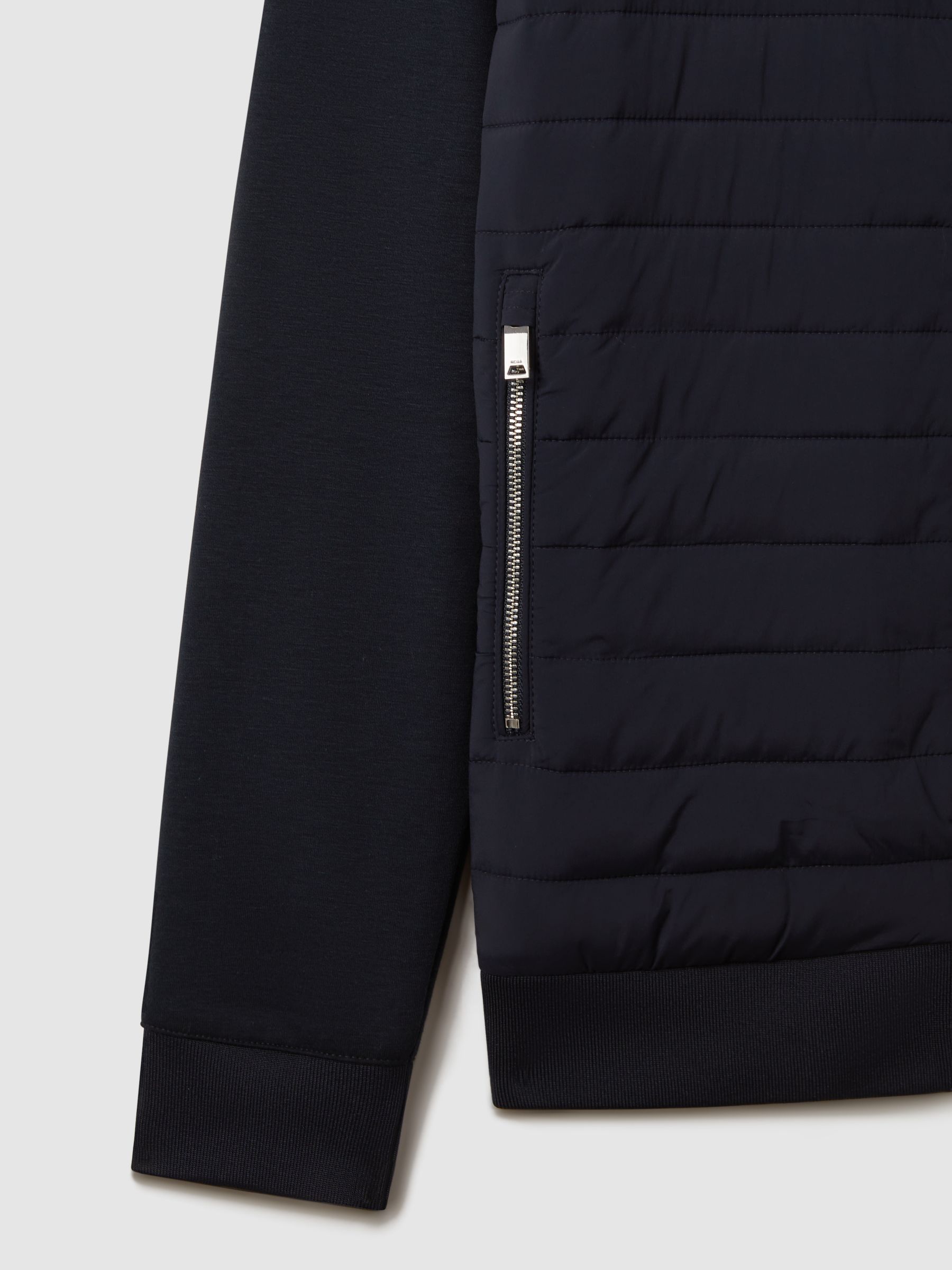 Hybrid Quilt and Knit Zip-Through Jacket in Navy - Image 6 of 8