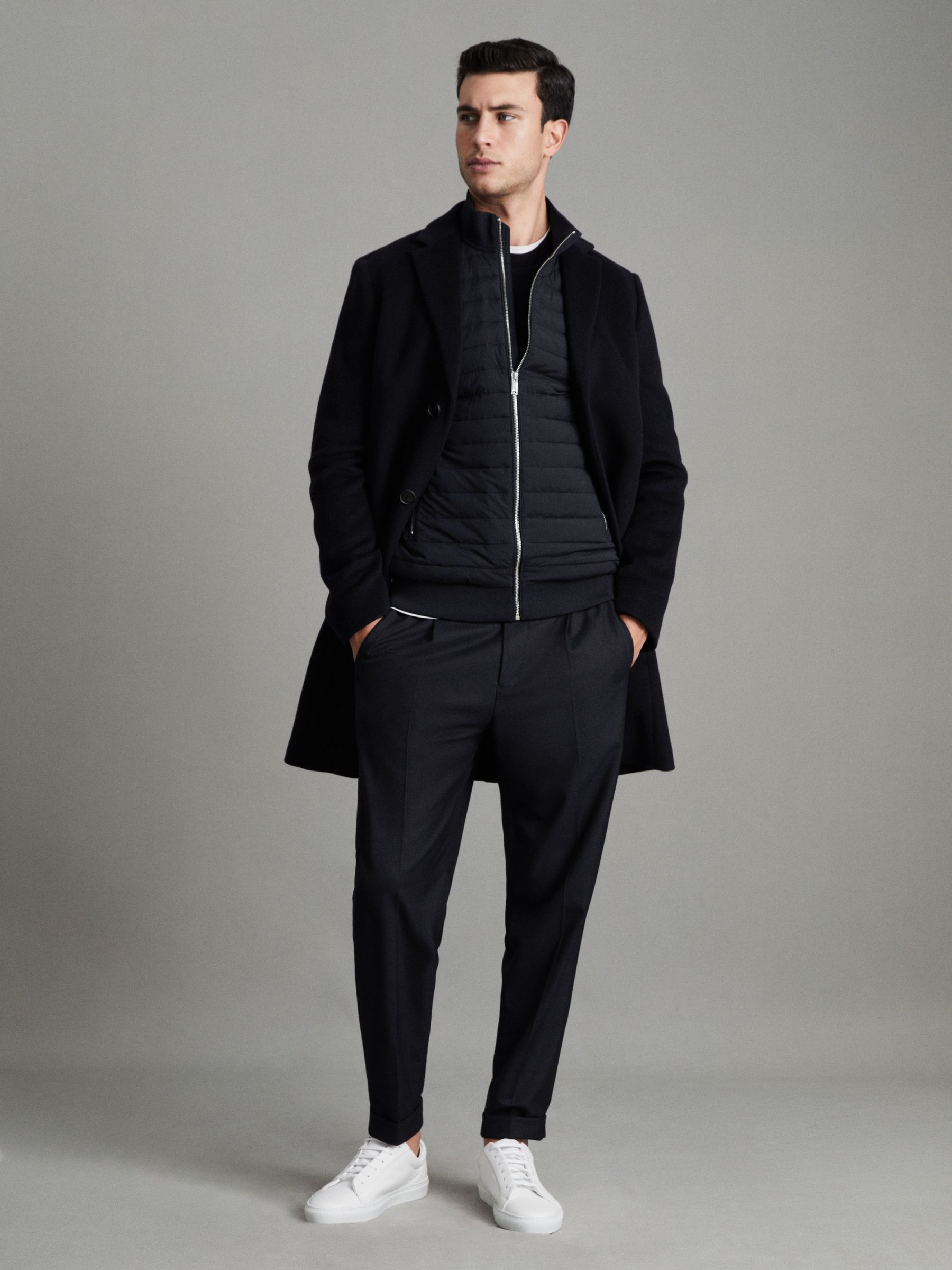 Hybrid Quilt and Knit Zip-Through Jacket in Navy - Image 8 of 8