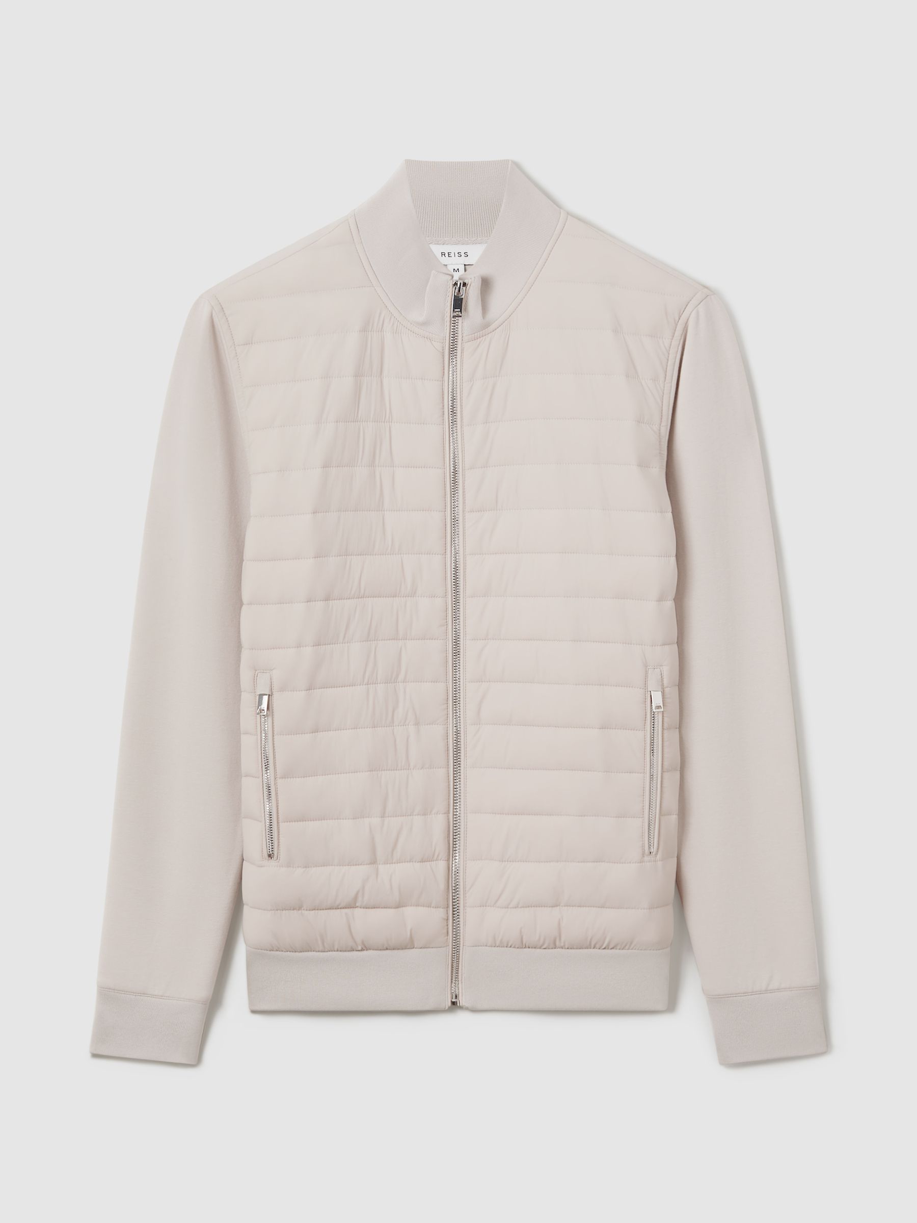 Hybrid Quilt and Knit Zip-Through Jacket in Stone - Image 2 of 7