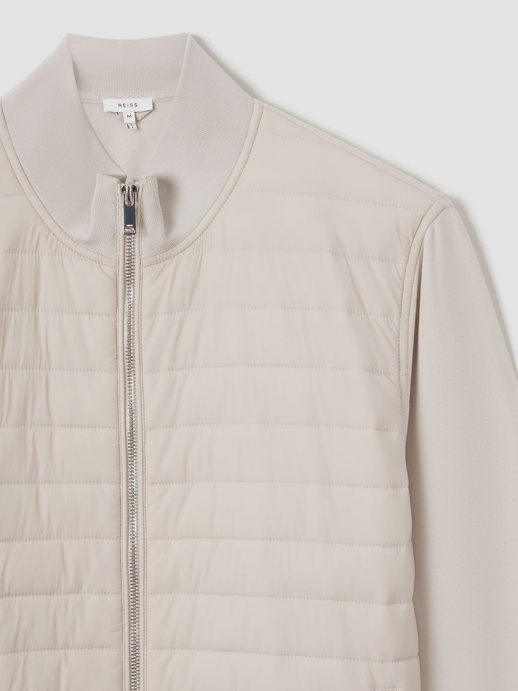 Hybrid Quilt and Knit Zip-Through Jacket in Stone - Image 5 of 7