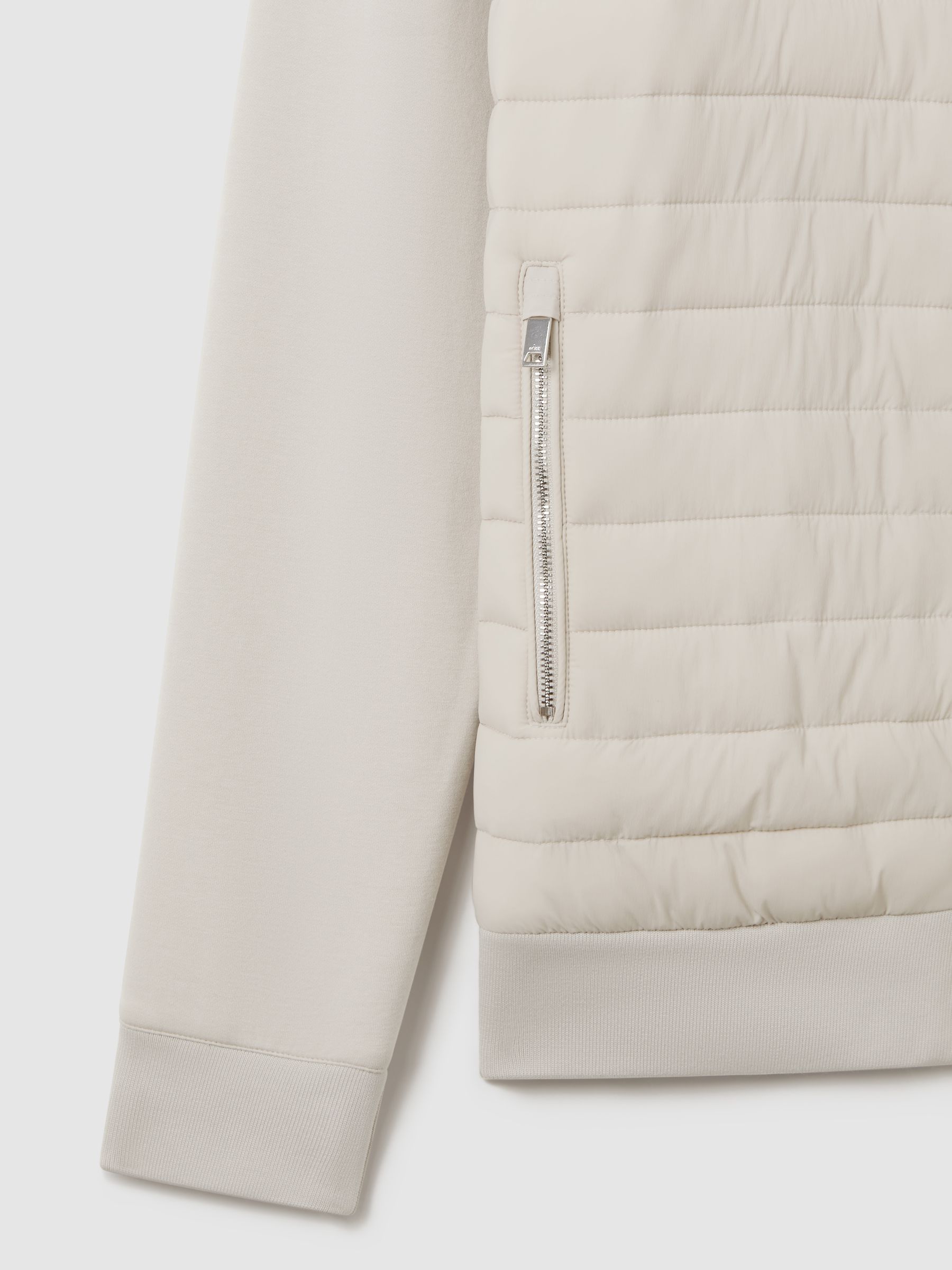 Hybrid Quilt and Knit Zip-Through Jacket in Stone - Image 6 of 7